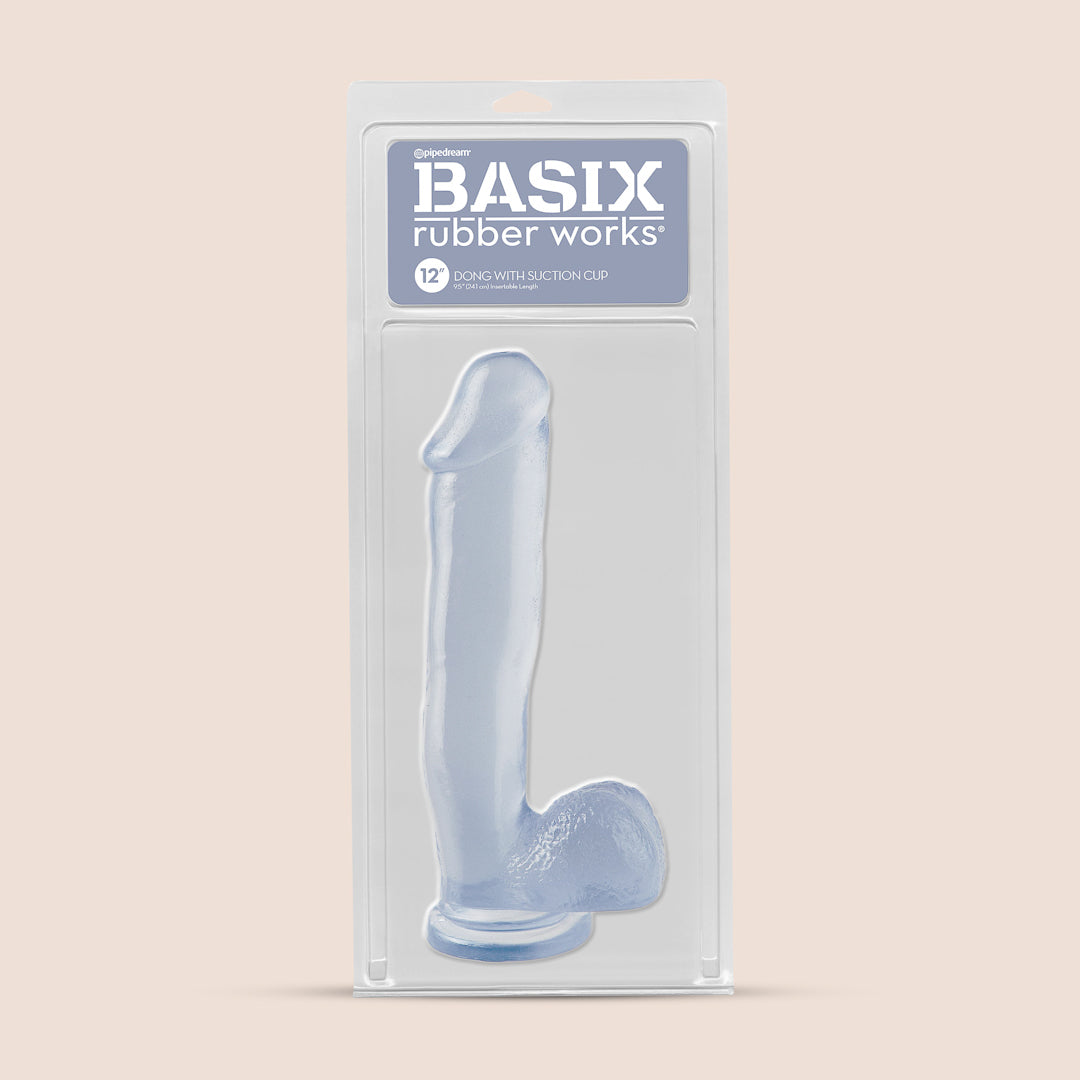 Flexible and Firm Basix 12 Inch Dildo with Strong Suction Cup - Perfect for Solo Play, Couples Fun & BDSM Exploration