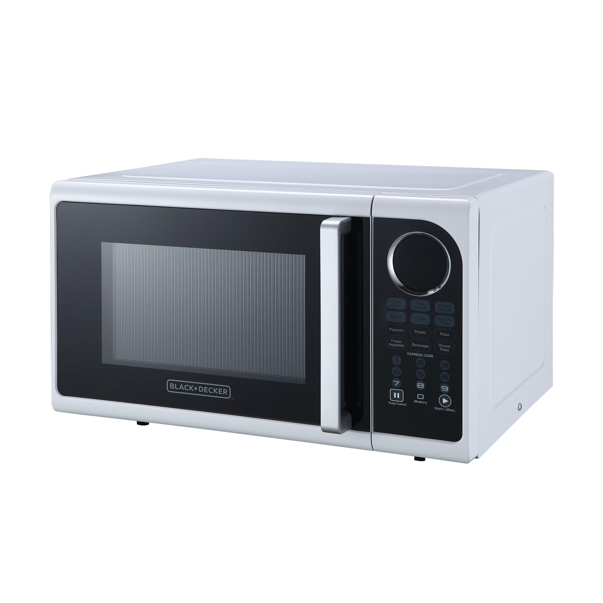 BLACK+DECKER 0.9 Cu. Ft 900W White Countertop Microwave Oven with Pull Handle, LED Light & Child Safety Lock - Perfect for Small Kitchens, Dorms & Office Break Rooms