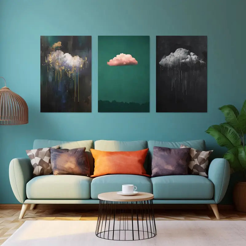 3-Piece Abstract Cloud Metal Wall Art - Bold Colors & Atmospheric Design - Ready to Hang - Perfect for Living Room, Bedroom & Office Decor