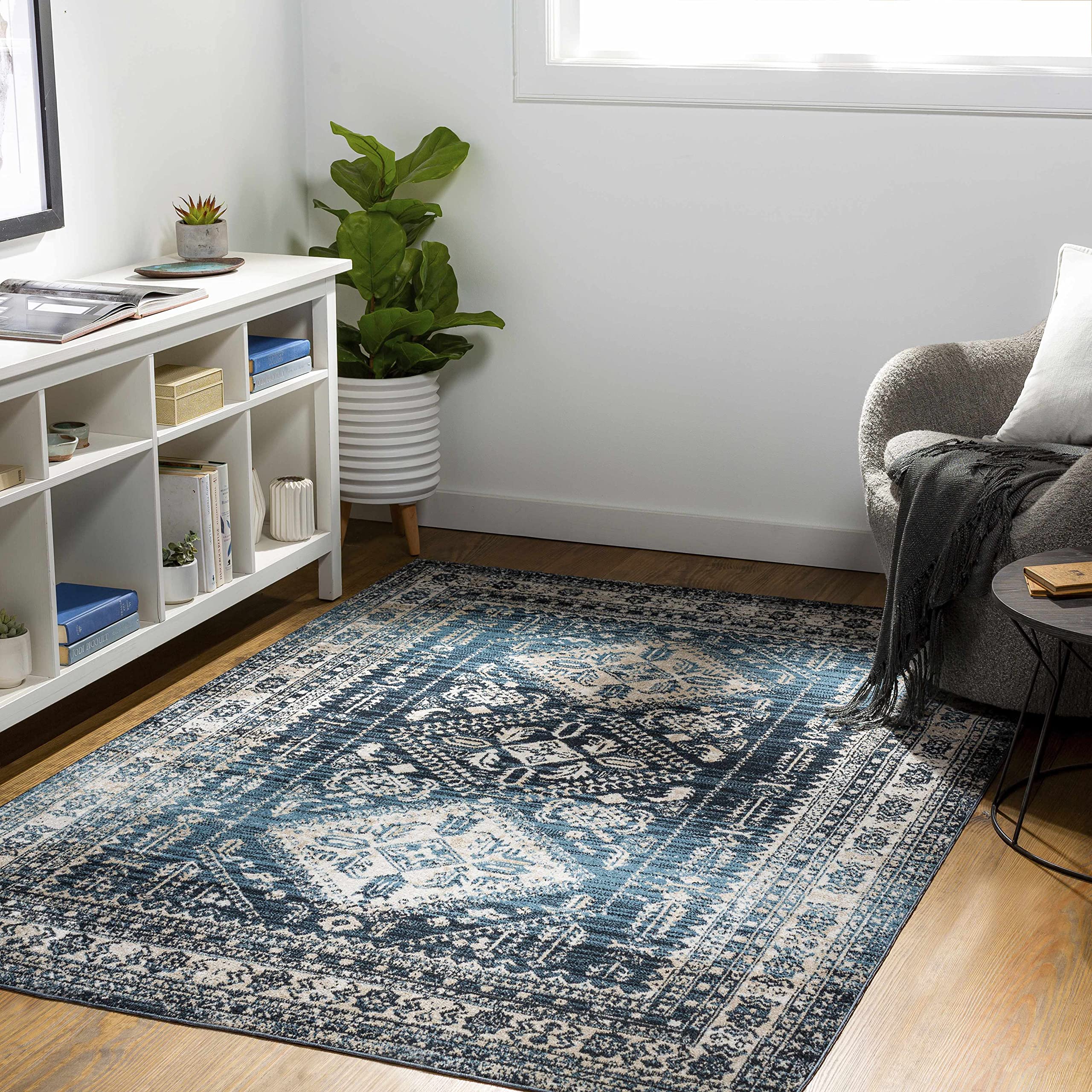 Machine Washable Hauteloom Carbonville Area Rug - Soft Beige & Blue 6'7