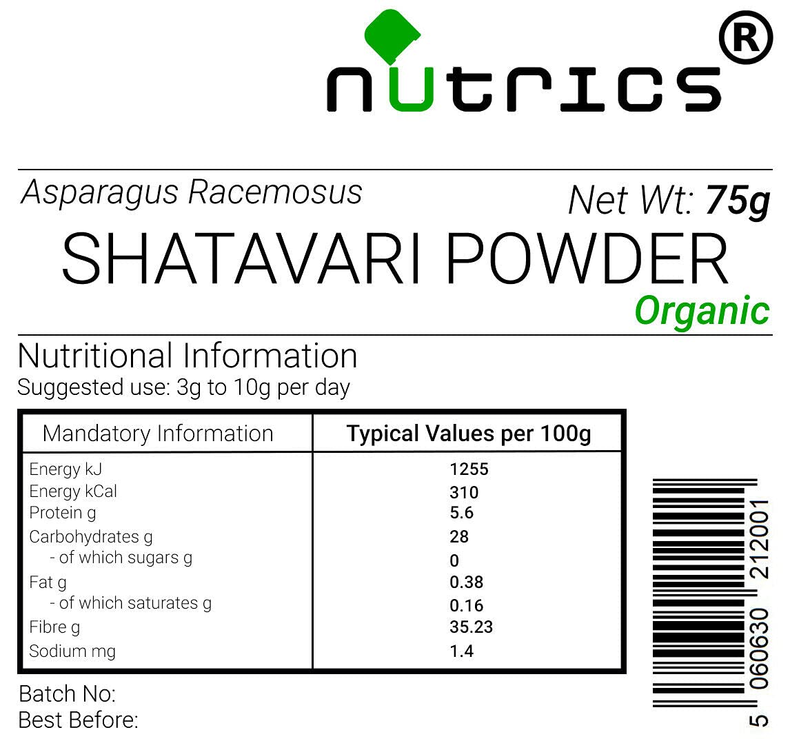 Organic Shatavari Powder (Asparagus Racemosus) - 100% Pure Vegan Supplement for Women's Hormonal Balance & Stress Relief - Halal & Kosher Certified - 75g to 1.5kg Options - Perfect for Smoothies, Teas & Ayurvedic Wellness Routines