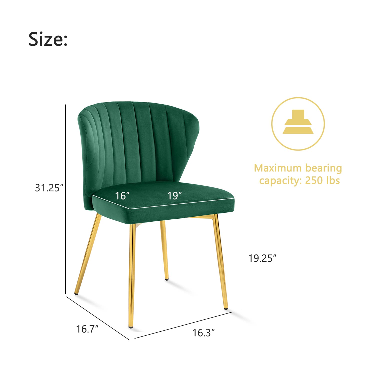 Luxury Velvet Dining Chairs Set of 4 - Tufted Upholstered Mid Century Modern Chairs with Golden Metal Legs for Dining Room, Kitchen, Living Room - Elegant Green Accent Seating for Home Decor & Entertaining