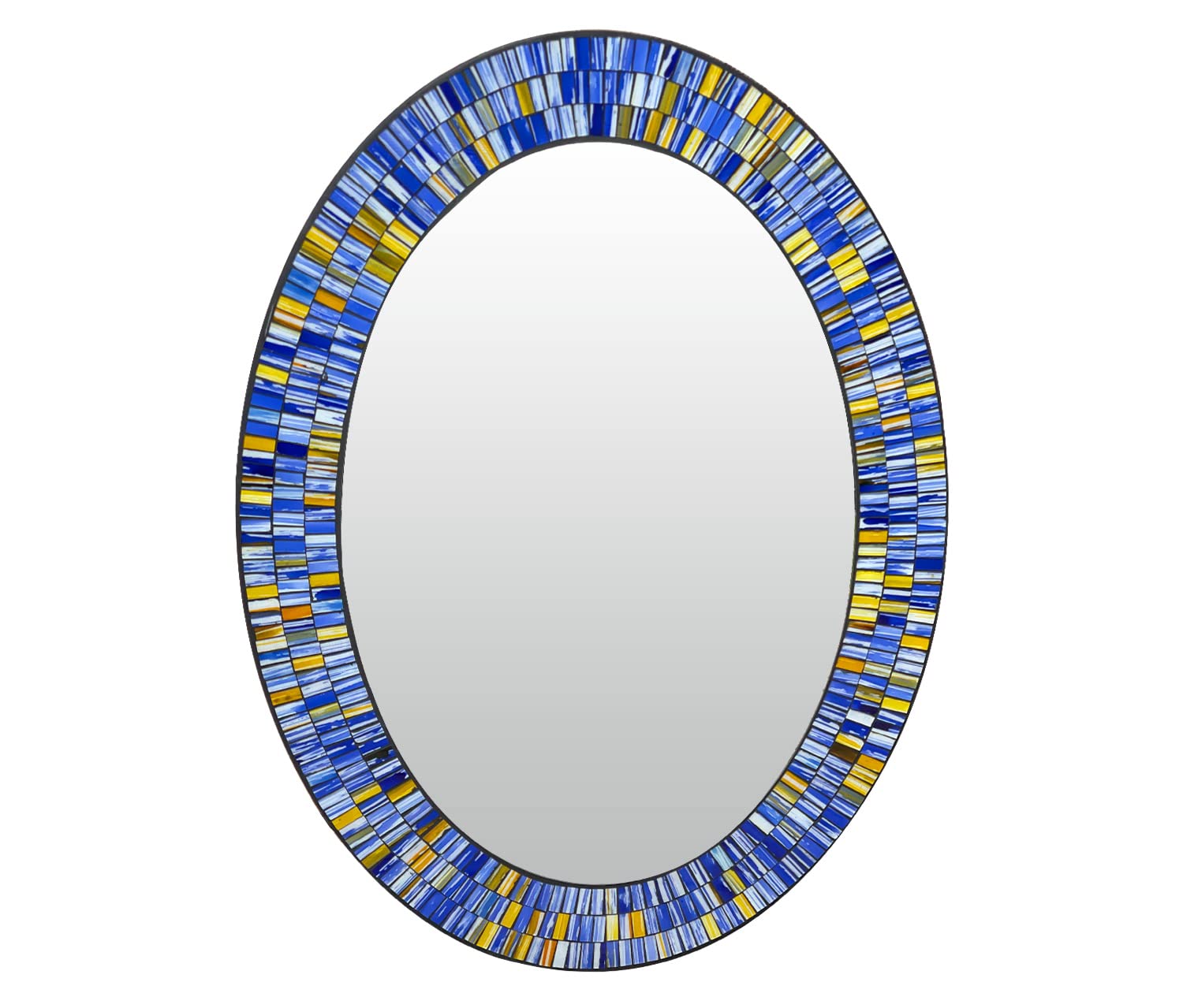 Handmade Blue & Gold Oval Mosaic Wall Mirror - 32