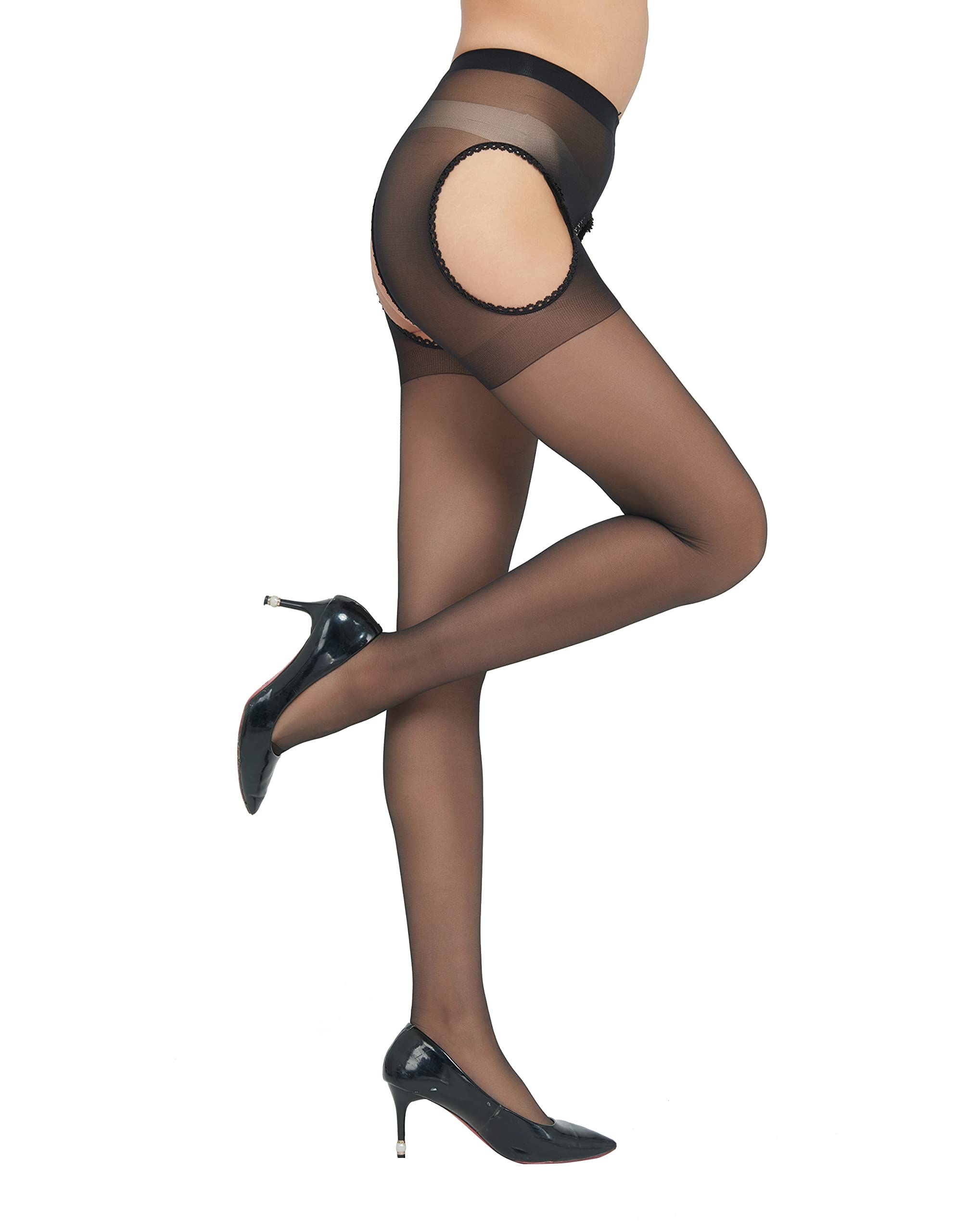 PERAMBRY Women's Sexy Thigh High Stockings - 12 Denier Sheer Silky Pantyhose with Hollow Out Design | Perfect for Date Night, Cosplay & Special Occasions