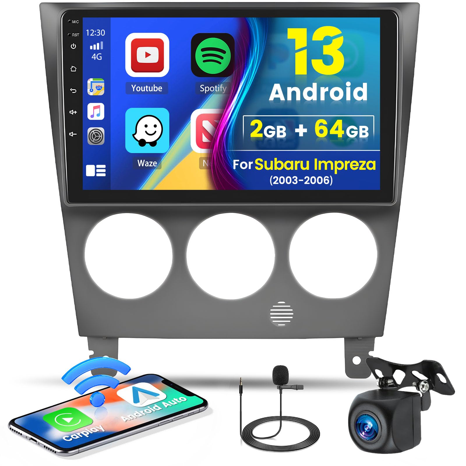 2+64GB Hikity Android 13 Car Stereo for Subaru Impreza 2003-2006 | 9