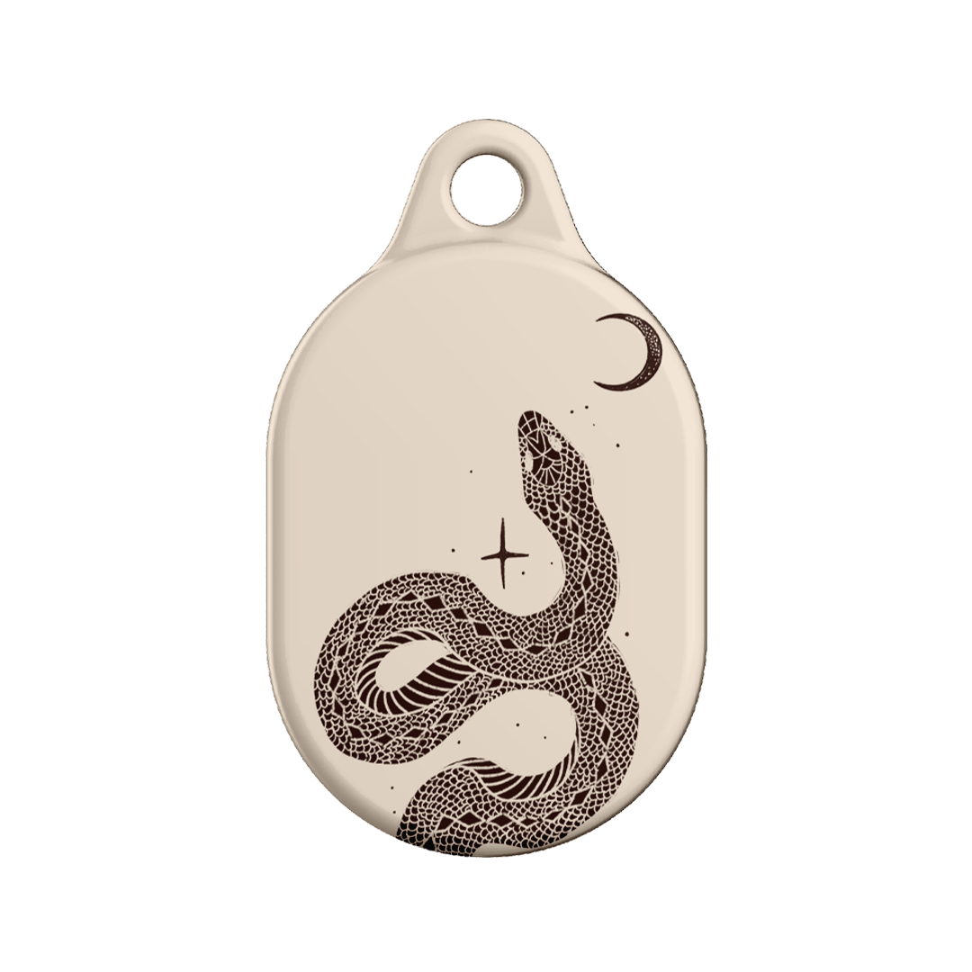 Premium Leather AirTag Case for iPhone - Astro Snake in Cream | Secure & Stylish Keychain Holder for Wallet, Keys & Backpack Tracking
