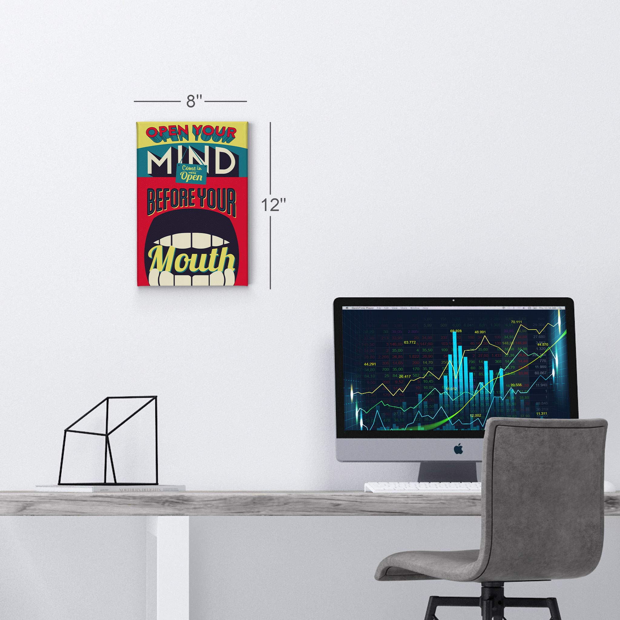 Open Your Mind Before Your Mouth - Motivational Canvas Wall Art for Office & Living Room | Inspirational Quote Print | Ready to Hang 36x24 | Perfect Gift for Entrepreneurs & Home Decor
