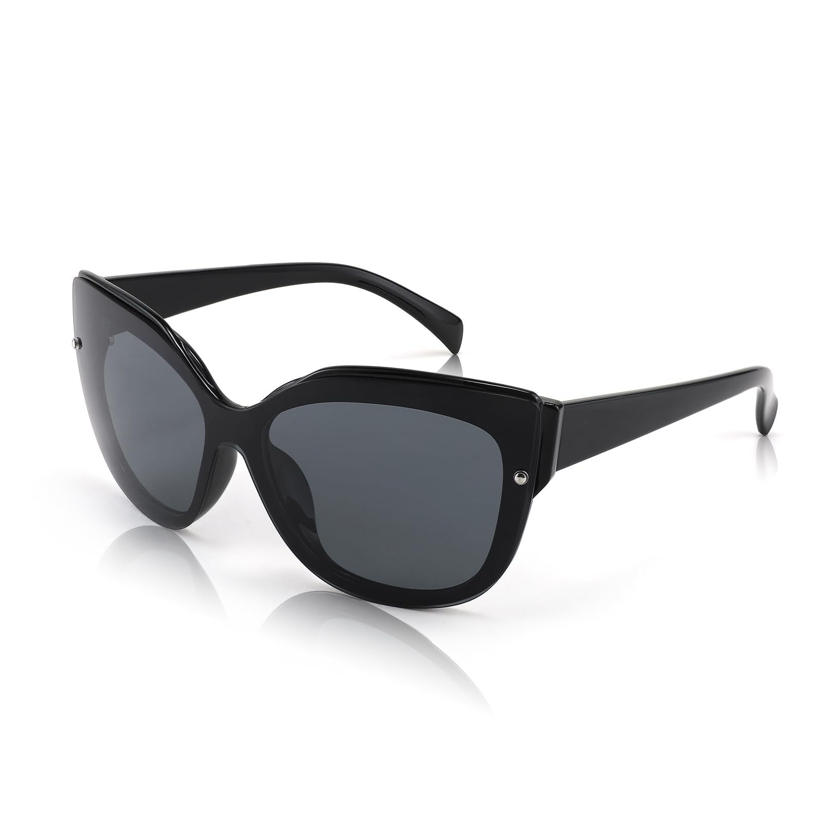 FEISEDY Polarized Cat Eye Sunglasses for Women & Men - Rimless Mirrored Oversized Retro Sunglasses - UV Protection Fashion Shades for Driving, Beach & Outdoor Activities - B2796