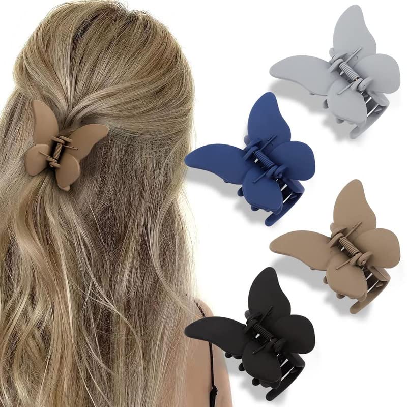 Butterfly Hair Clips for Women & Girls - 4 Pack Non-Slip Hair Claw Clips for Thick & Medium Hair - Cute Butterfly Hair Accessories for Ponytails, Buns & Updos - Model 0067