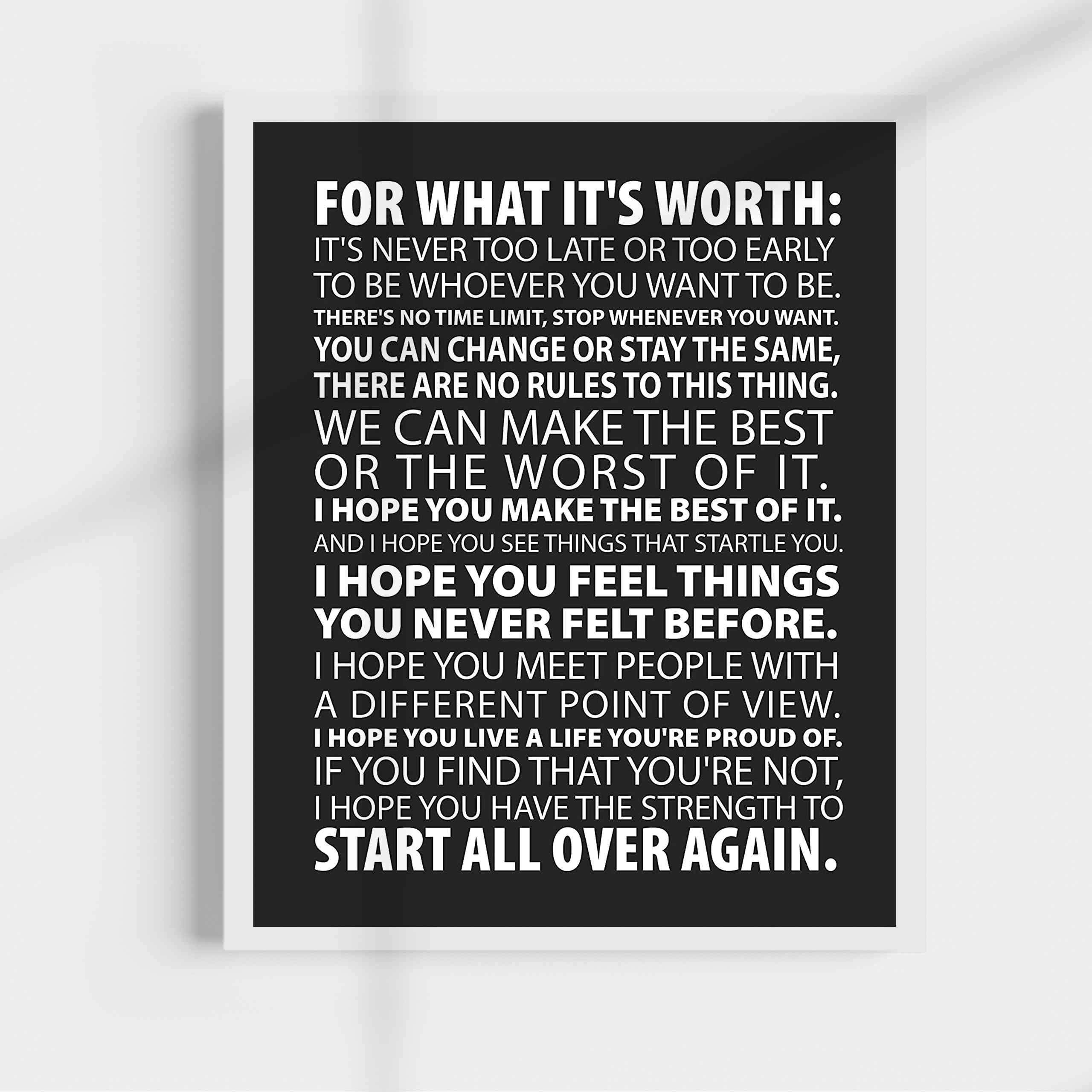Never Too Late Motivational Quotes Wall Art - Inspirational Typographic Print for Home, Office, School & Gym Decor - Unframed 11x14