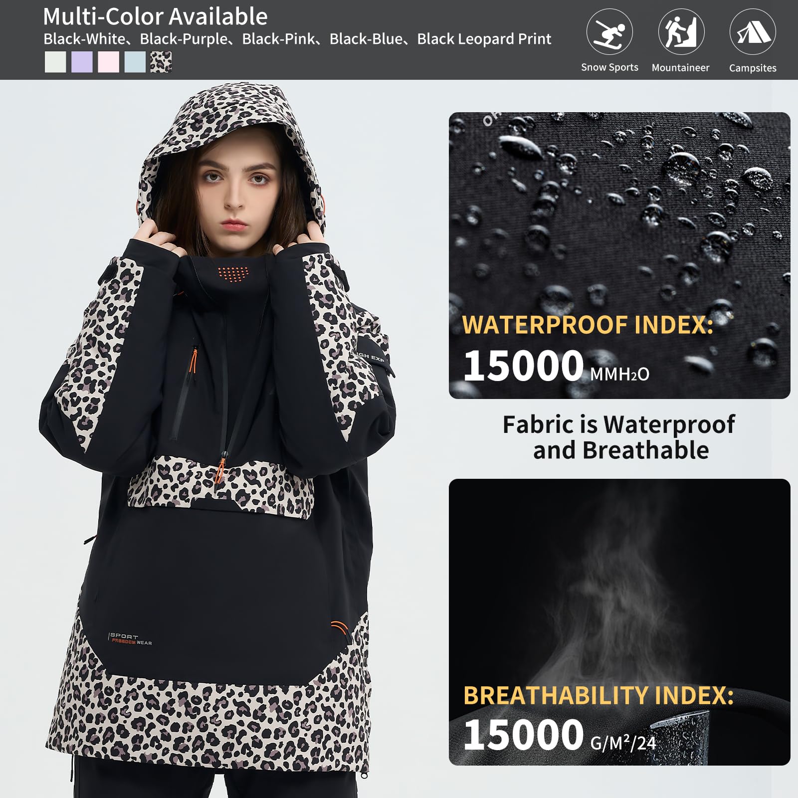 Waterproof Insulated Ski Jacket for Men & Women - Warm Snowboard Anorak Coat with Hood - Perfect for Skiing, Snowboarding & Winter Outdoor Activities