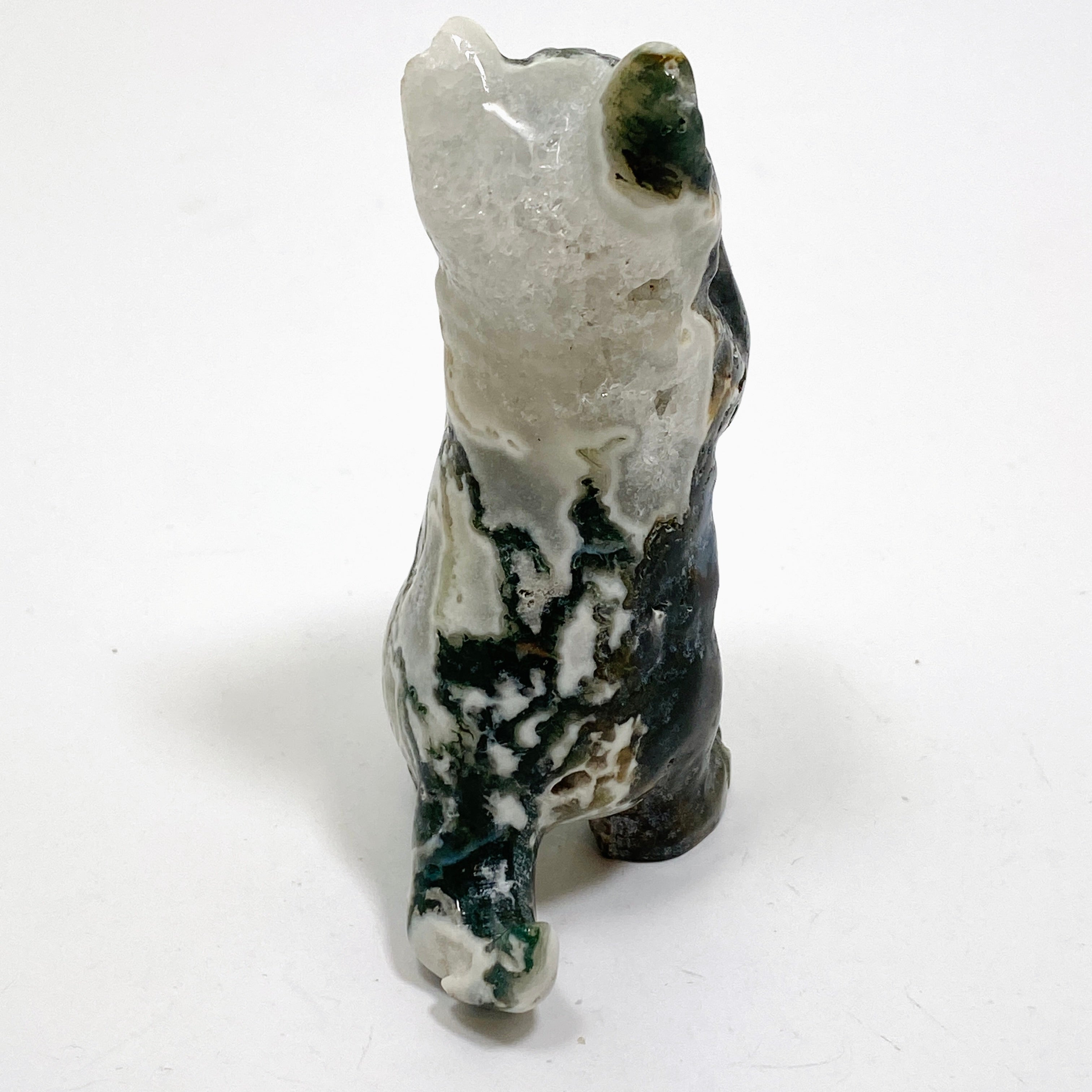 Handcrafted Moss Agate Cat Carving MAC 03 - Unique Gemstone Home Decor for Cat Lovers | Perfect for Bookshelf Display, Feng Shui Decor & Gift Giving