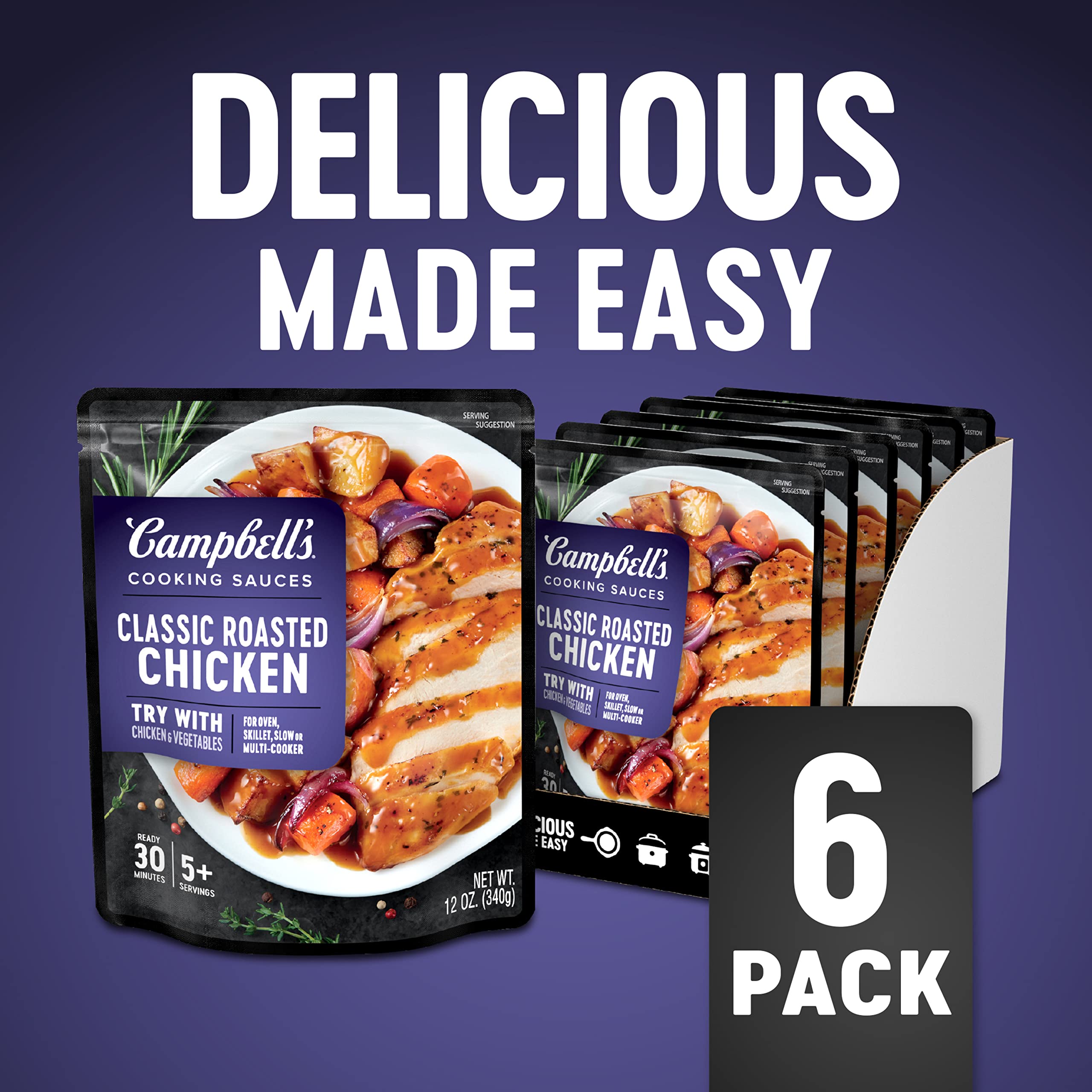 Campbell's Oven Sauces Classic Roasted Chicken - 12 Oz (Pack of 6) | Easy Homemade Chicken Dinner & Meal Prep | Perfect for Family Dinners, Potlucks & Weeknight Meals