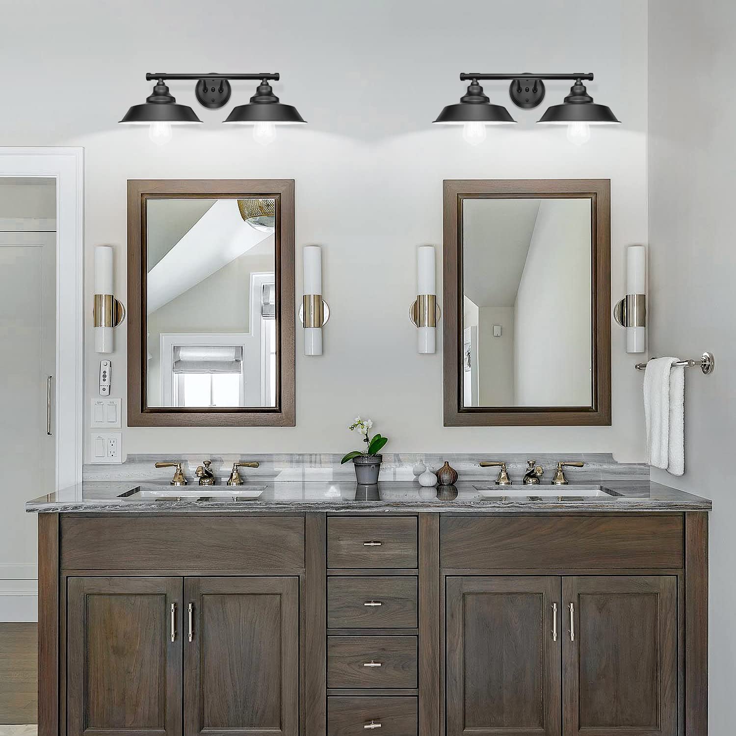 GoYeel Matte Black Vanity Light - 2 Light Rustic Industrial Wall Sconce, Farmhouse Bathroom Lighting Fixture for Mirror, Bedroom, Cabinets & Dressing Table | Perfect for Bathroom Vanity, Bedroom Mirror Lighting & Rustic Home Decor
