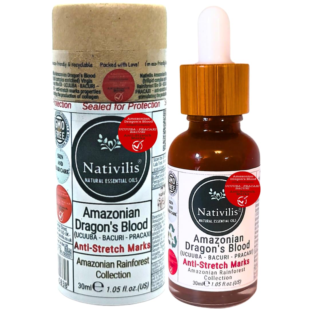 Nativilis Amazonian Dragon's Blood Bio Oil - Trilipid Complex Enriched with UCUUBA, BACURI & PRACAXI - Virgin Rainforest Sourced - Anti-Stretch Marks & Collagen Boosting - 30ml Copaiba Oil - Perfect for Post-Pregnancy, Skincare & Anti-Aging Routine