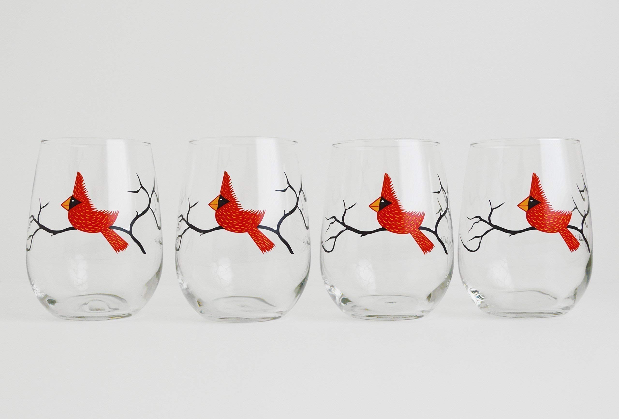 Premium Cardinal Stemless Wine Glasses - Set of 2 Elegant Christmas-Themed Glassware for Holiday Parties, Gifts & Festive Celebrations