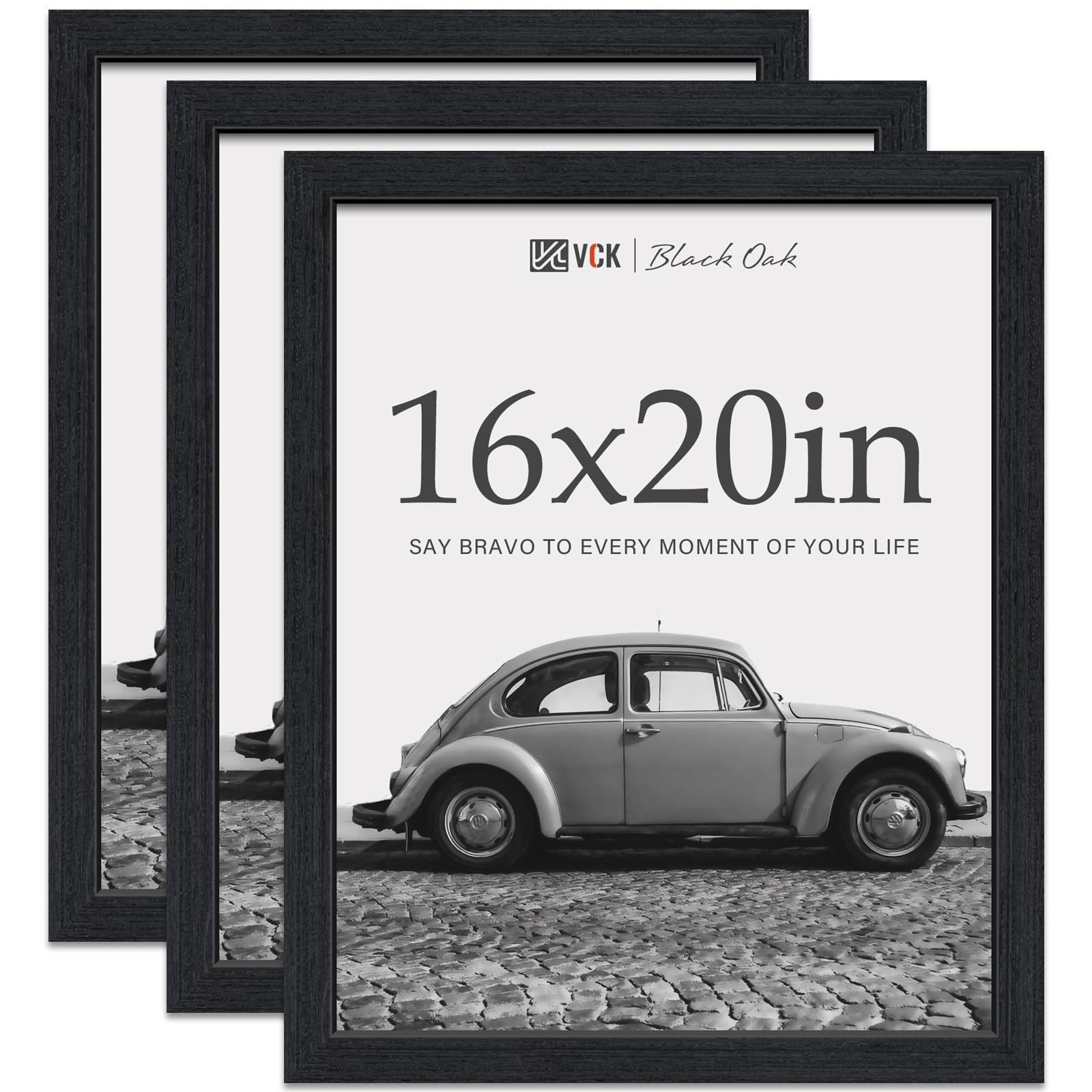 VCK 16x20 Picture Frames 3 Pack - Black Oak Solid Wood Wall Frames with Natural Wood Grain for Photos, Posters & Artwork - Perfect for Home Decor, Office Display & Gift Giving