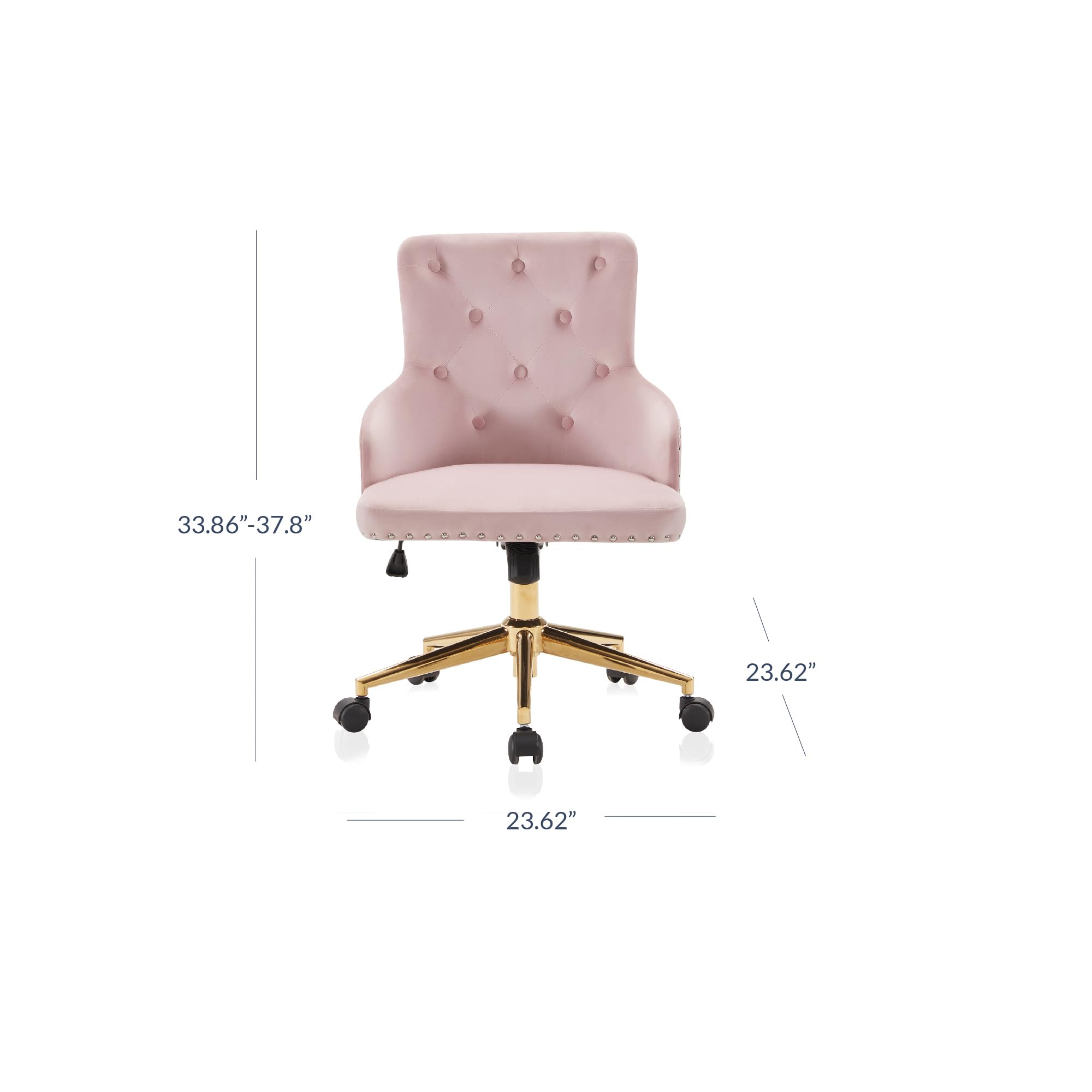 BELLEZE Modern Velvet Desk Chair - Adjustable Height Swivel Office Chair with Wheels & Tufted Upholstered Seat for Home Office, Bedroom Vanity or Gaming Setup - Pink (Belden Collection)