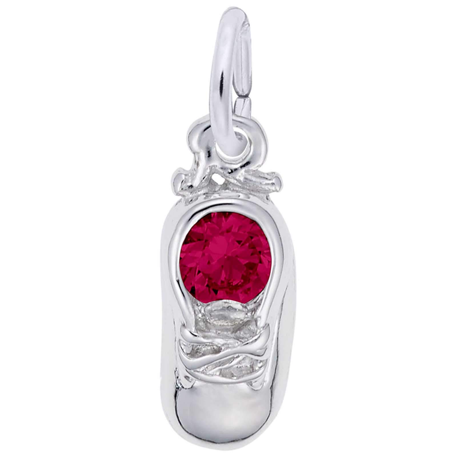 Rembrandt Baby Shoe Charm with Simulated Ruby - Sterling Silver Keepsake for Newborns, Christening Gifts & Memory Jewelry | Perfect for Baby Bracelets, Necklaces & Keepsake Boxes