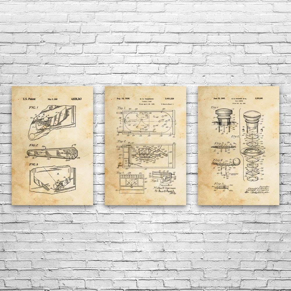 Vintage Pinball Machine Posters Set of 3 - 24x36 Inch Retro Arcade Game Wall Art Decor for Gamers, Pinball Enthusiasts & Man Cave - Perfect for Home, Office or Game Room Decorations