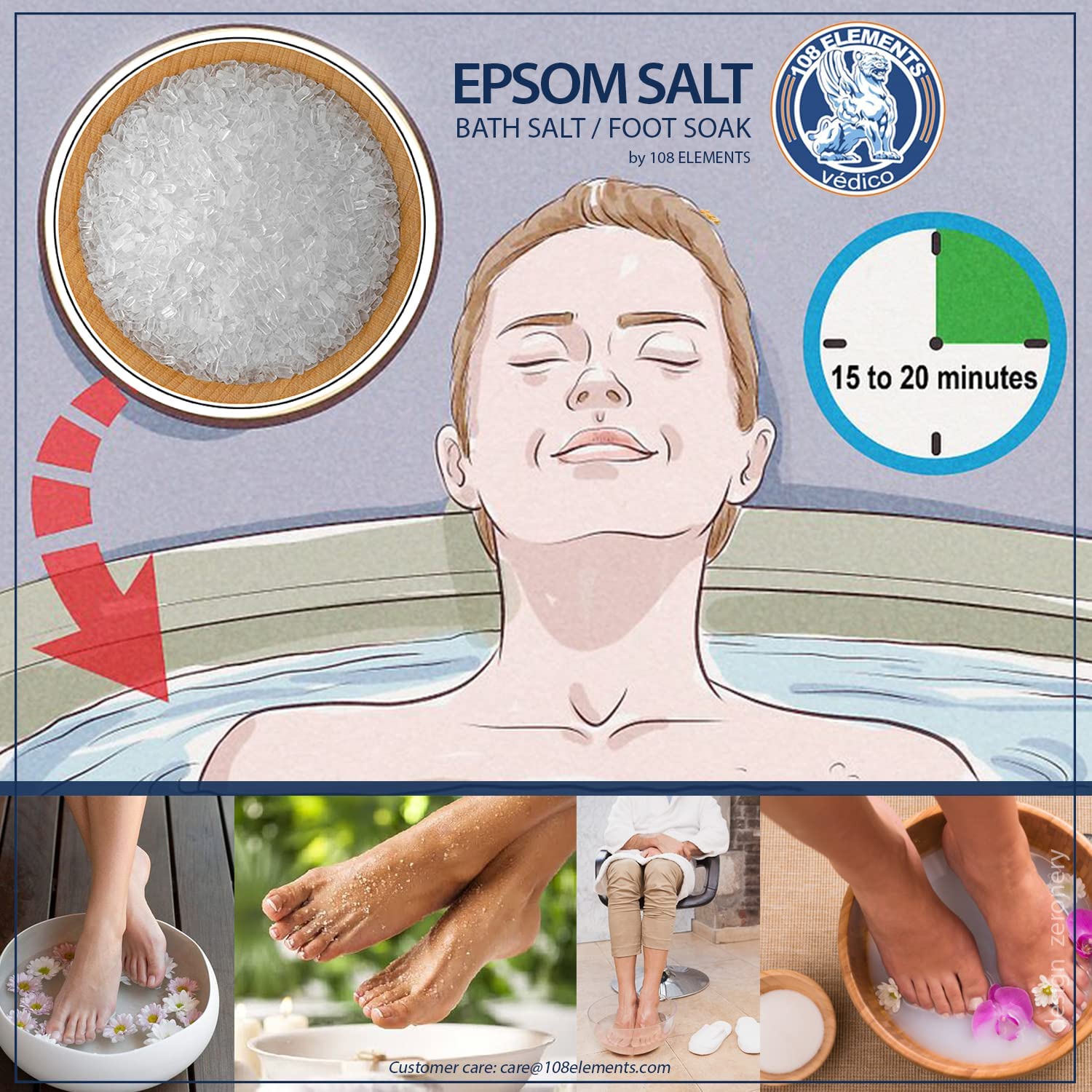 108 ELEMENTS Pure Epsom Salt (450g) - Multipurpose Magnesium Sulfate for Muscle Relaxation, Pain Relief & Plant Care | Perfect for Soothing Baths, Gardening & Home Spa Treatments