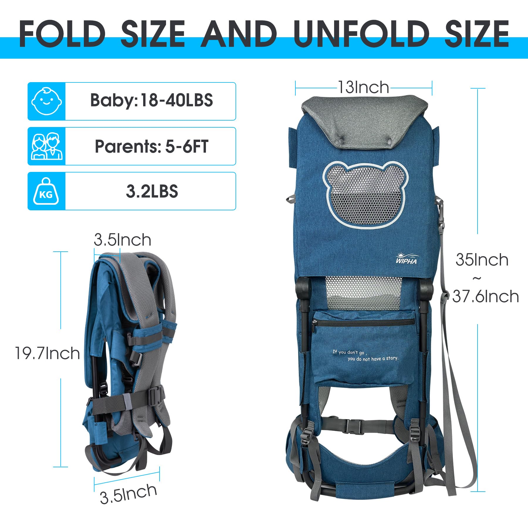 WIPHA Lightweight Hiking Backpack Carrier for Toddlers 6 Months to 4 Years - Adjustable Shoulder Carrier with Sun Shade & Comfortable Saddle Design - Perfect for Outdoor Adventures, Hiking, Traveling and Babywearing