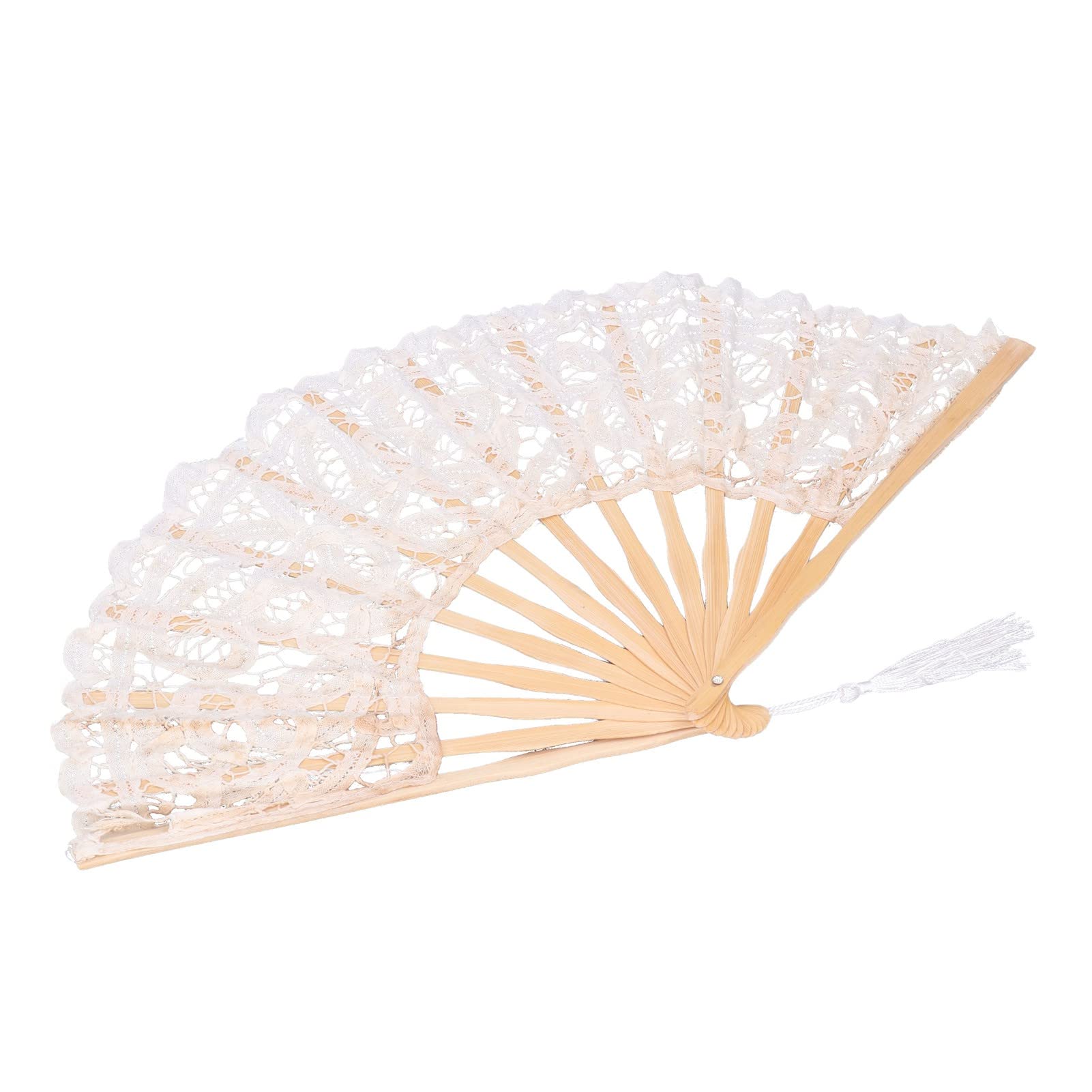 Aqur2020 Hand Fan - Elegant Hollow Lace Design Bamboo Fan, Lightweight & Portable, Perfect Gift for Dance Performances, Home Decor, and Fashion Accessories (Beige) - Ideal for Weddings, Parties, and Summer Cooling