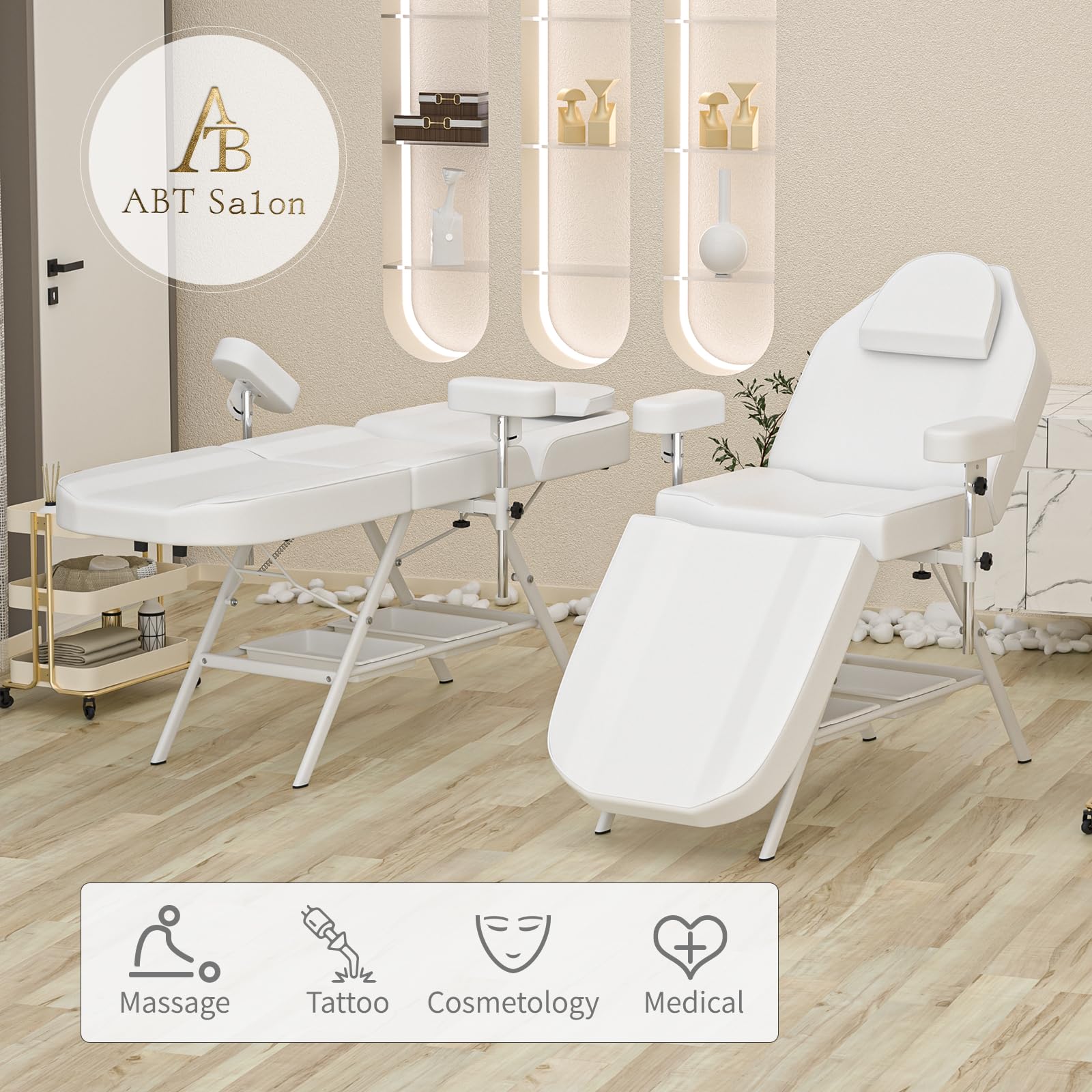 Professional Adjustable Esthetician Bed for Facial, Lash Extensions & Massage - Salon Tattoo Chair with Armrests & Large Beauty Storage Basket - Perfect for Spa, Beauty Salon & Tattoo Parlor Use