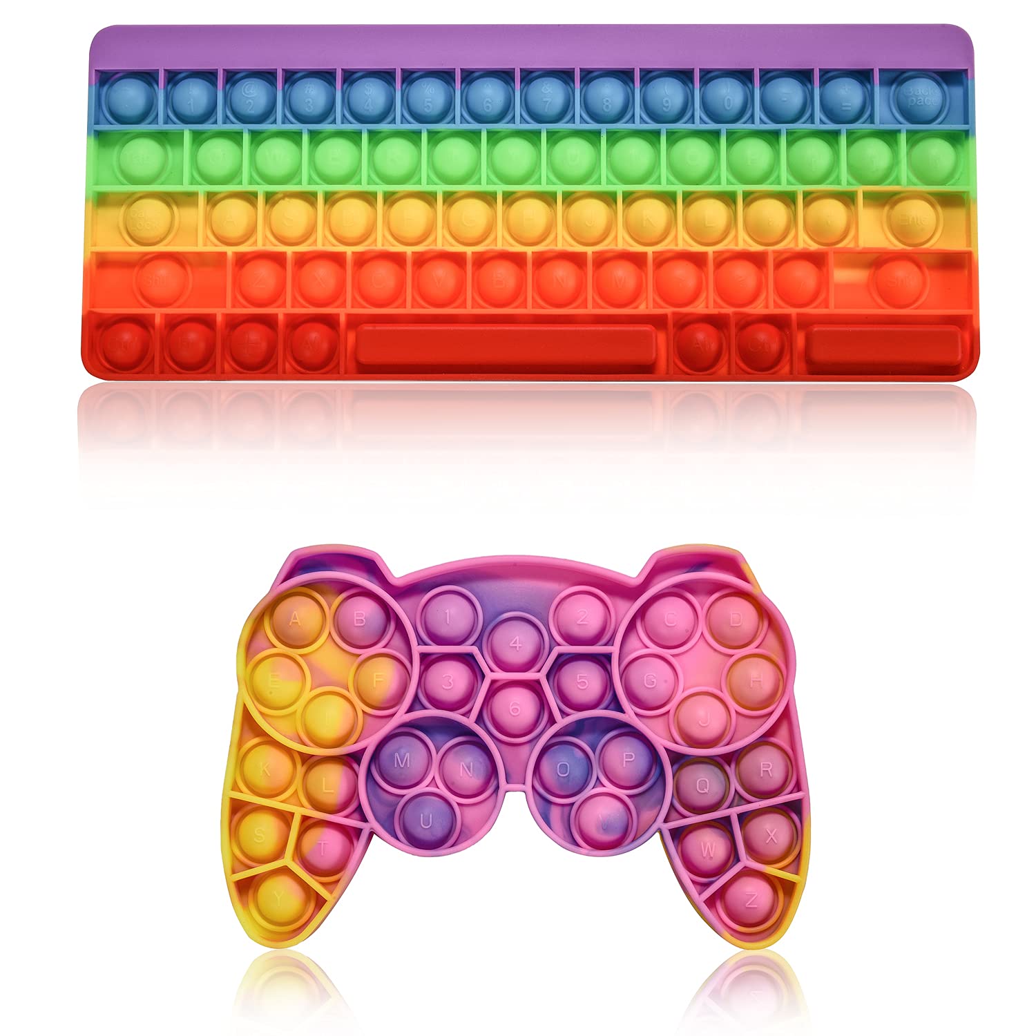 Lurecks Pop Push Bubble Fidget Toys Set - 2 Pack Dark Rainbow Silicone Stress Relief Toys for Kids & Adults | Anxiety & Autism Sensory Tool | Perfect for Office, Classroom & Travel Stress Relief