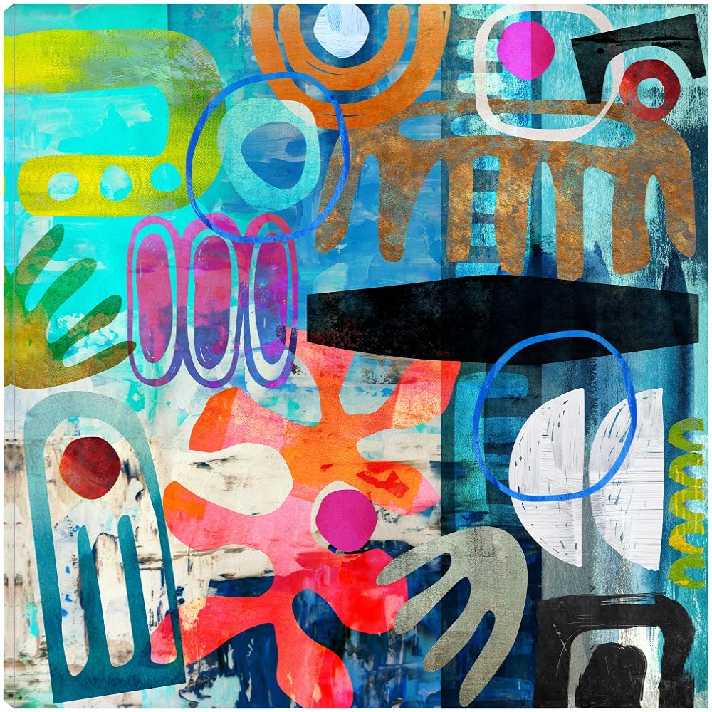 Hand-Painted Tribal Abstract Blue Canvas Wall Art by Nikki Chu - Modern Home Decor for Living Room, Bedroom, Office & More - 32x32 Inch Ready-to-Hang Painting - Perfect for Bohemian, Coastal & Contemporary Interiors