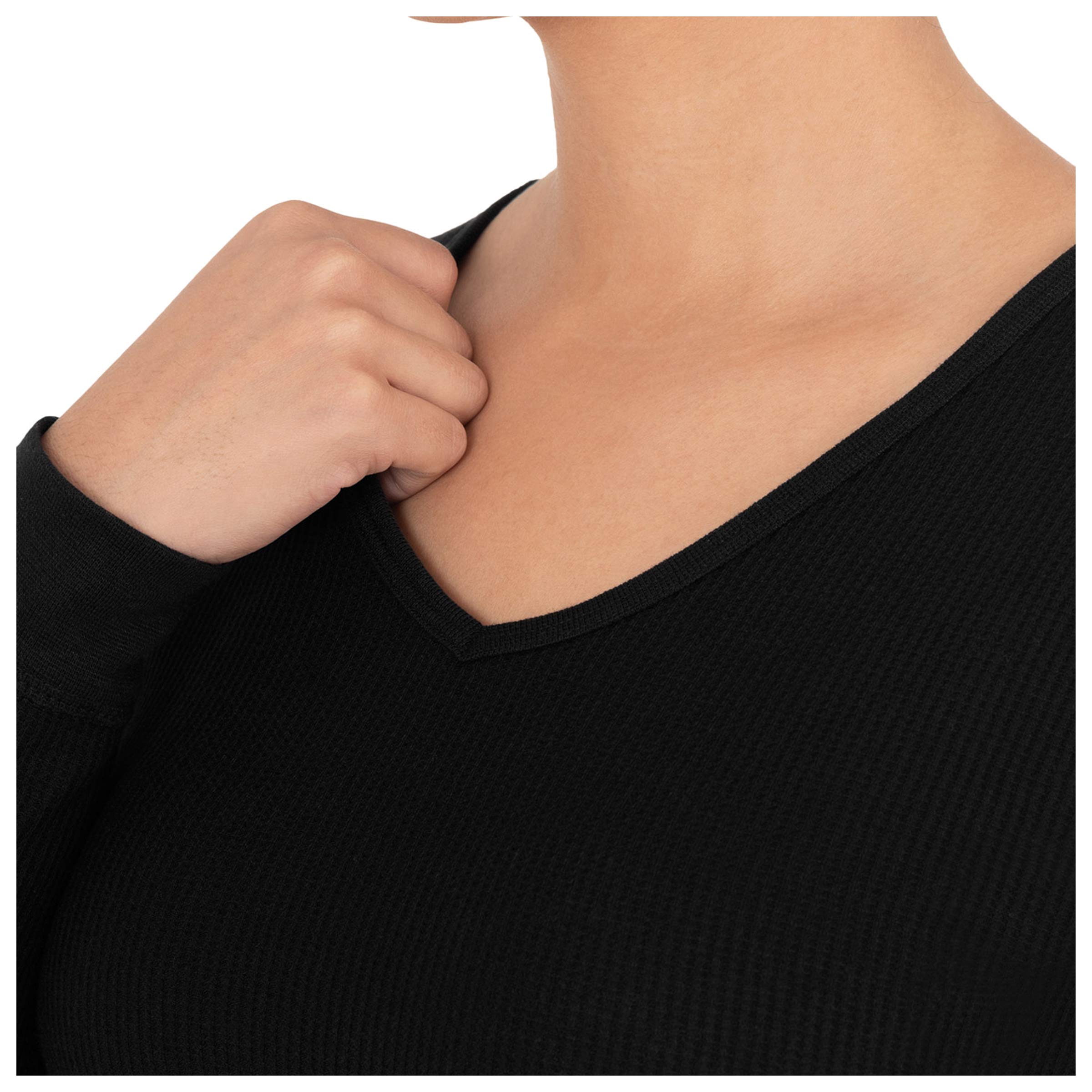 Fruit of the Loom Women's Micro Waffle Thermal V-Neck Long Sleeve Shirt - Soft Winter Warm Layering Top for Casual Wear & Outdoor Activities