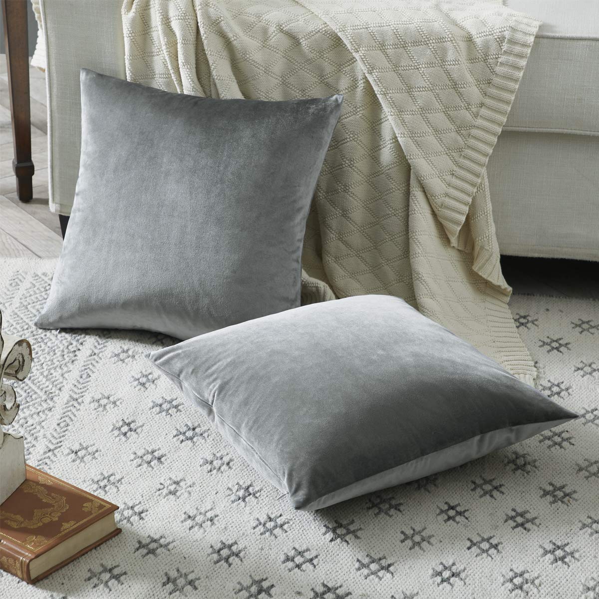 GIGIZAZA 20x20 Inch Velvet Decorative Throw Pillow Covers Set of 4 - Deep Grey Square Cushion Covers for Sofa, Bed, Living Room Decor - Soft & Luxurious Home Accent Pillows