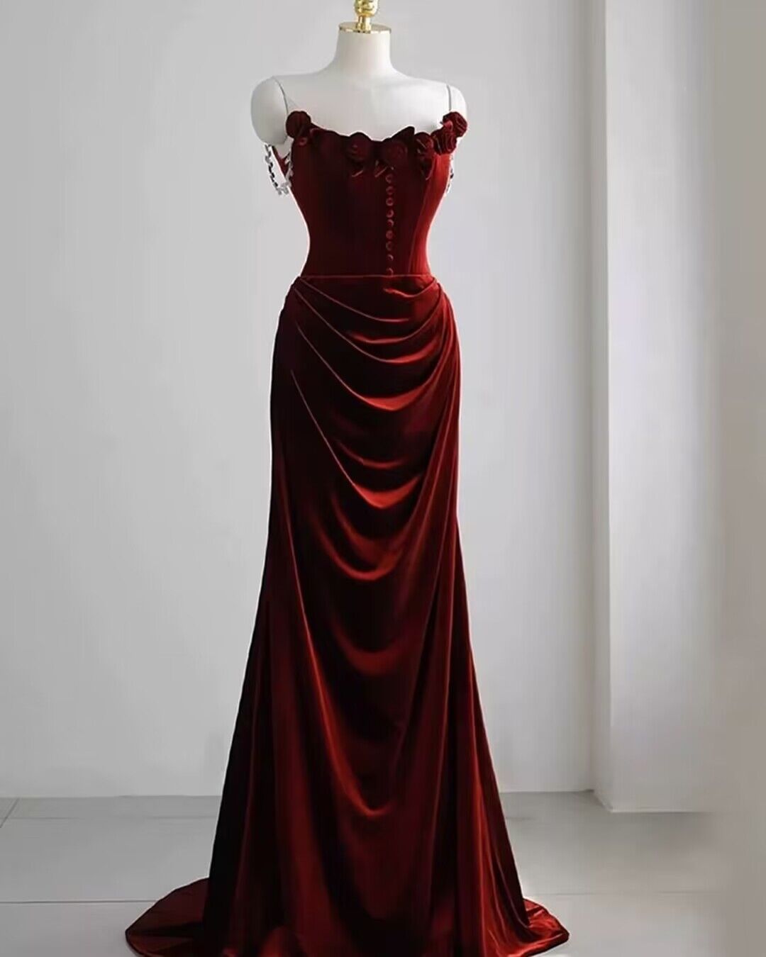 Burgundy Mermaid Velvet Long Prom Dress - Elegant Formal Evening Gown for Homecoming, Birthday Party & Special Occasions | Style J2919 | Perfect for Prom Night, Quinceañera & Wedding Guest Attire