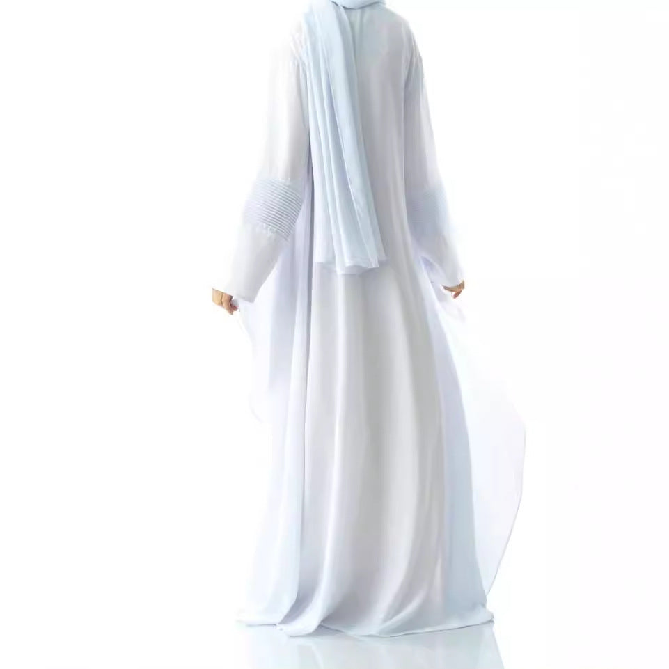 WG30 Custom Modest Chiffon Women's Long Sleeve Muslim Robe Cardigan - Elegant Islamic Abaya for Prayer, Home & Special Occasions