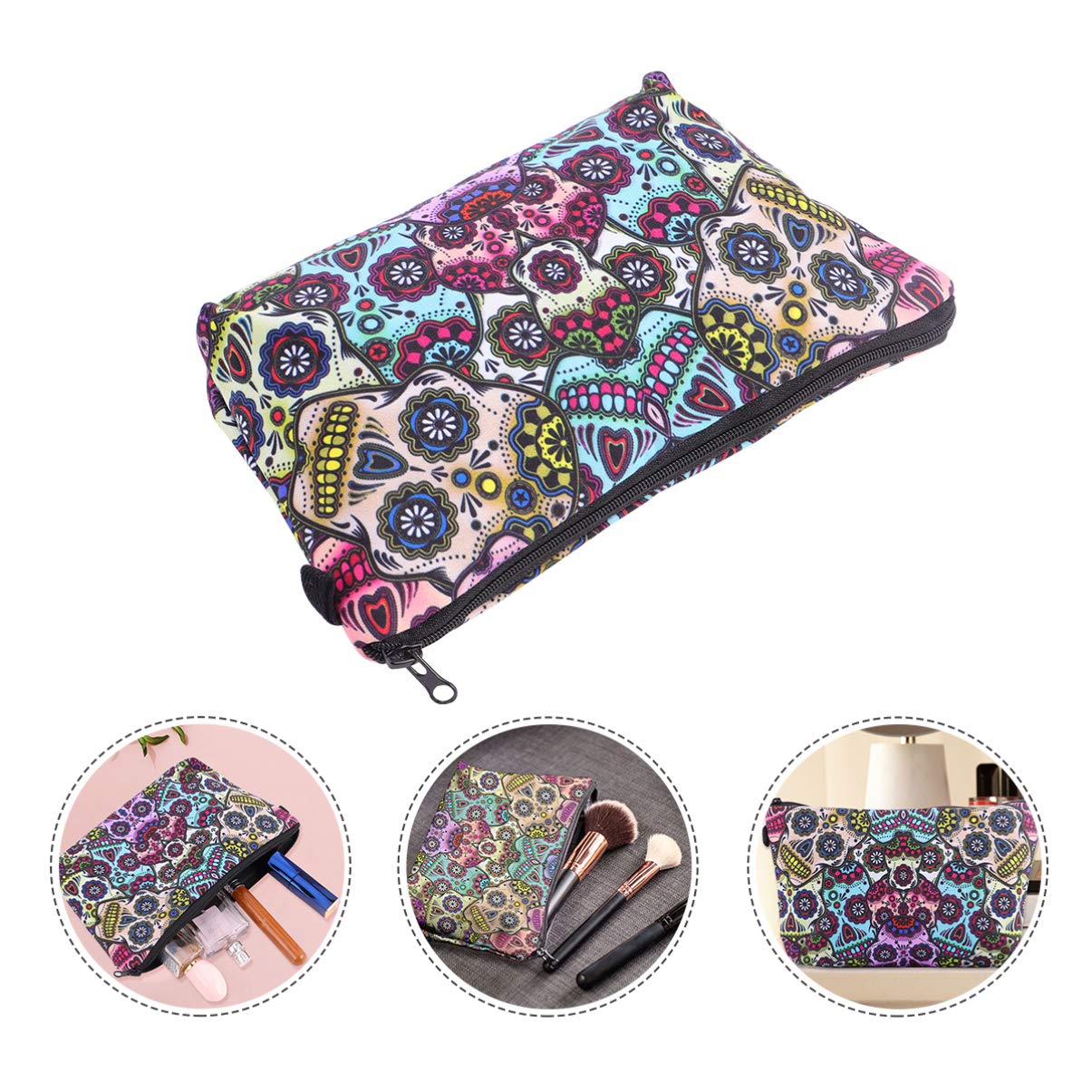 Skull Pattern Cosmetic Makeup Bag for Women - Waterproof Travel Toiletry Pouch & Beauty Organizer - Perfect for Gym, Vacation, and Daily Essentials Storage