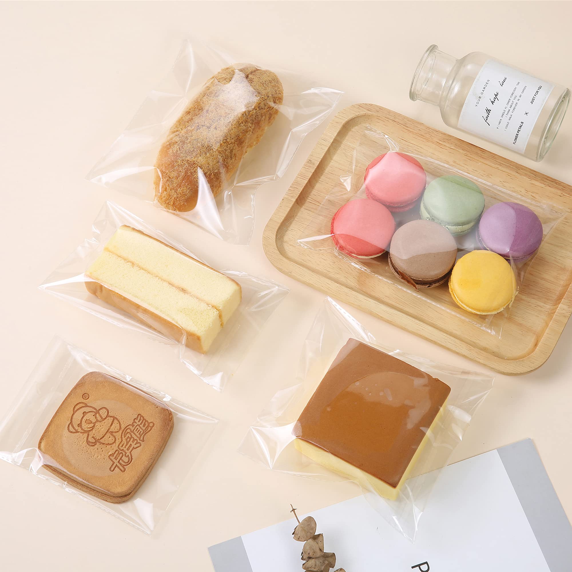 200PCS 4x6 Inch Clear Cellophane Bags - Self Sealing Resealable Adhesive Plastic Bags for Cookies, Candy, Gift Packaging - Perfect for Bakery Treats, Party Favors & Small Item Storage