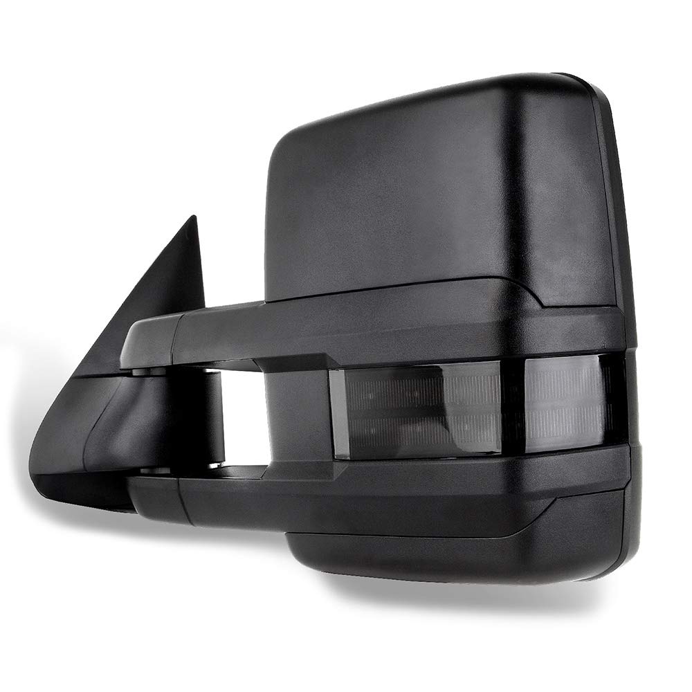 Heated Power-Adjustable Towing Mirrors for 1999-2002 Chevy Silverado & GMC Sierra 1500/2500 - Black Cap Housing with LED Turn Signal (Left & Right Pair) - Perfect for Towing Trailers, Campers & Heavy Loads