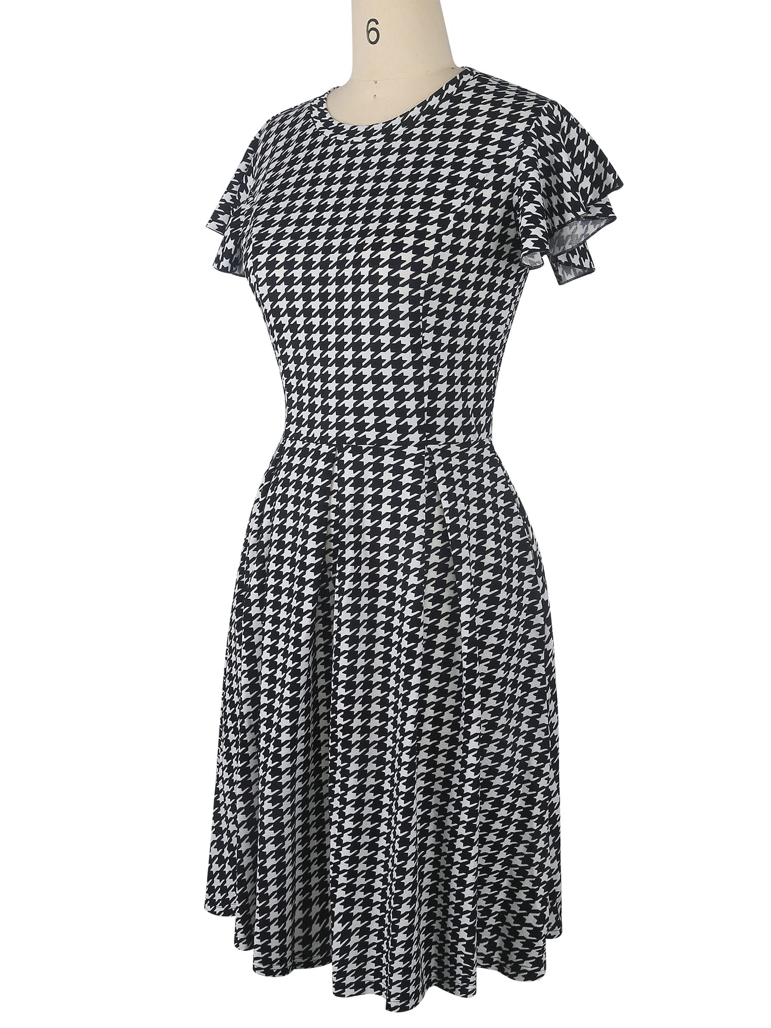 Oxiuly Women's Vintage Flare Sleeve Scoop Neck Church Dress with Pockets - Elegant Cocktail Party Dress for Wedding, Easter, Sunday Service & Special Occasions