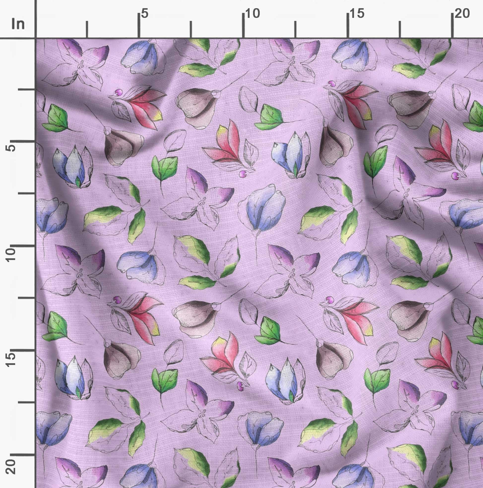 Soimoi Moss Georgette Purple Fabric by The Yard - 42 Inch Wide Printed Fabric with Artistic Leaf & Floral Design for Dresses, Curtains, DIY Crafts & Home Decor Projects