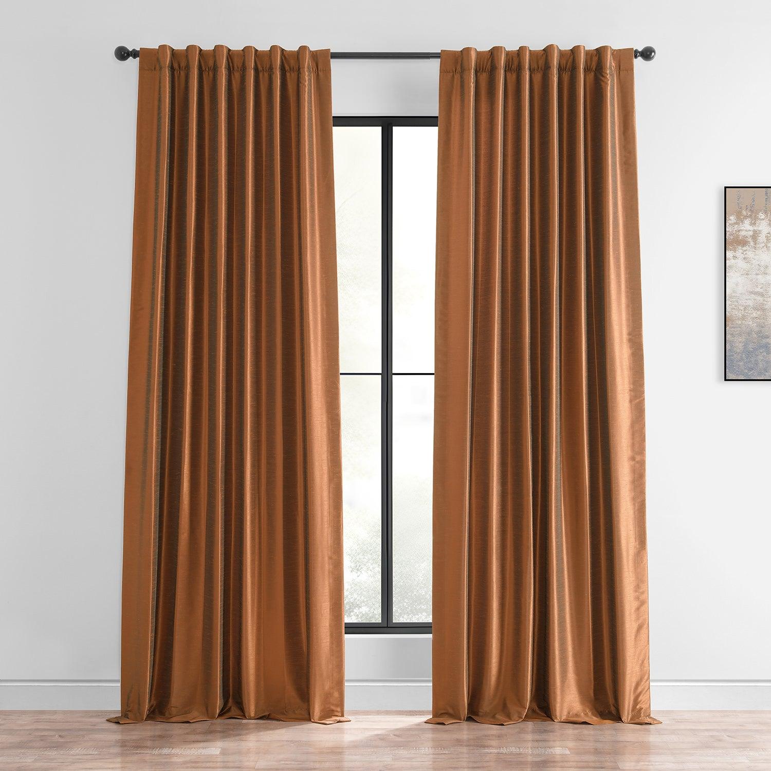 Vintage Copper Kettle Textured Faux Dupioni Silk Curtains - Elegant Window Treatments for Living Room, Bedroom & Dining Room Decor