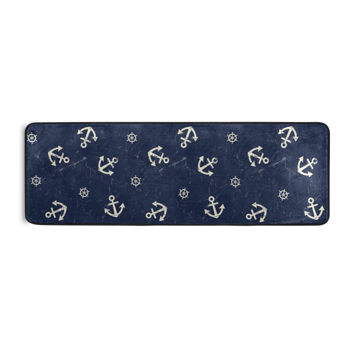 Vintage Navy Anchor and Steering Wheel Runner Rug - Non-Slip Floor Mat for Hallway, Entryway, Living Room, Bedroom, Dorm - Home Decor 72x24 inches - Perfect for Coastal, Nautical, and Beach House Themes