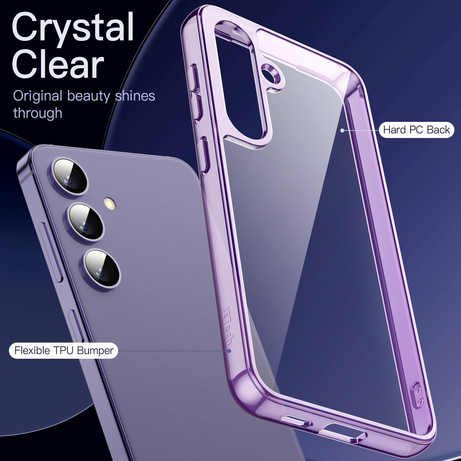 JETech 5-in-1 Protective Case for Samsung Galaxy S24+ 5G - Includes 2 Tempered Glass Screen Protectors & Camera Lens Protector | Shockproof, Non-Yellowing Bumper Cover | Perfect for Outdoor Activities, Work & Travel (Purple)