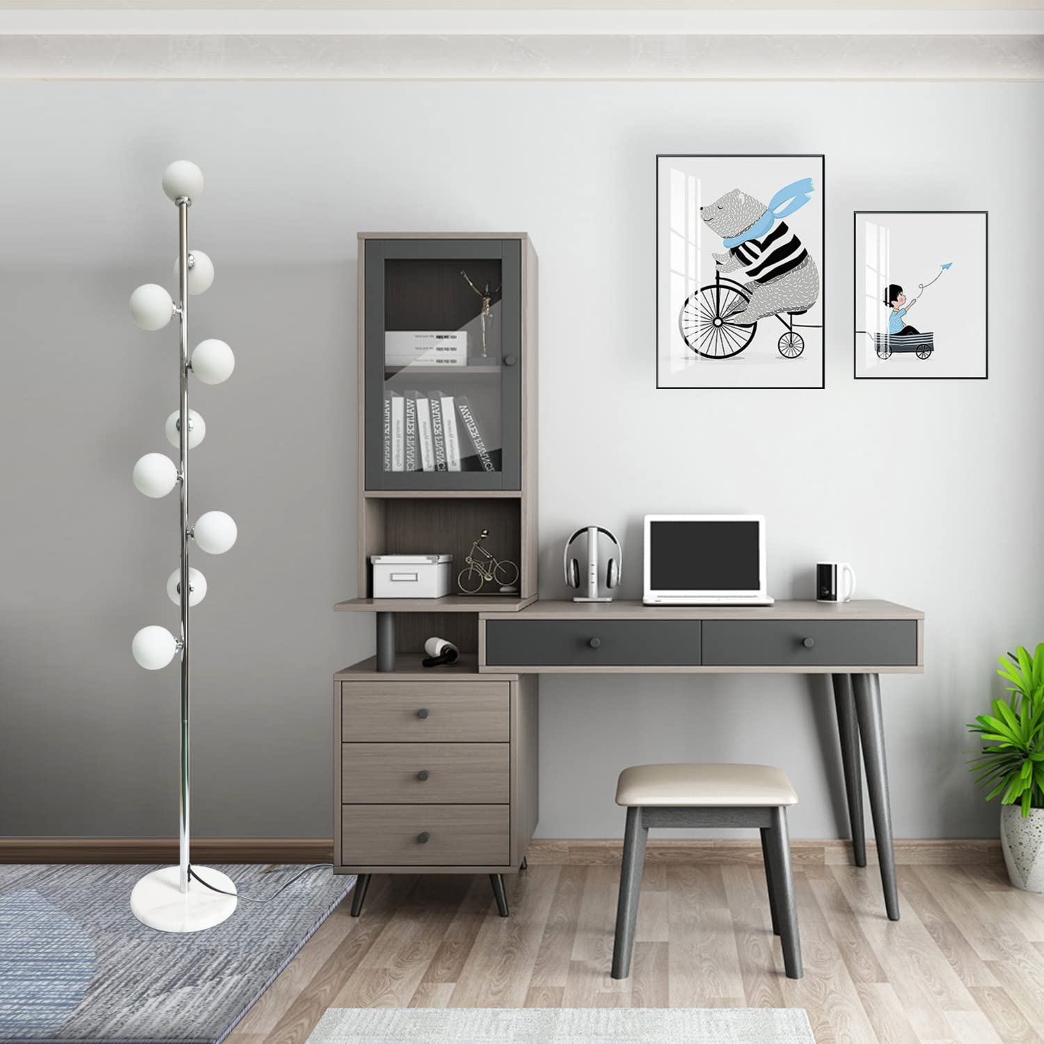 Modern Creative Floor Lamp with 9 LED Bulbs - Chrome Finish Globe High Pole Standing Tree Lamp for Living Room, Bedroom & Office | Perfect for Reading, Relaxing & Home Decor