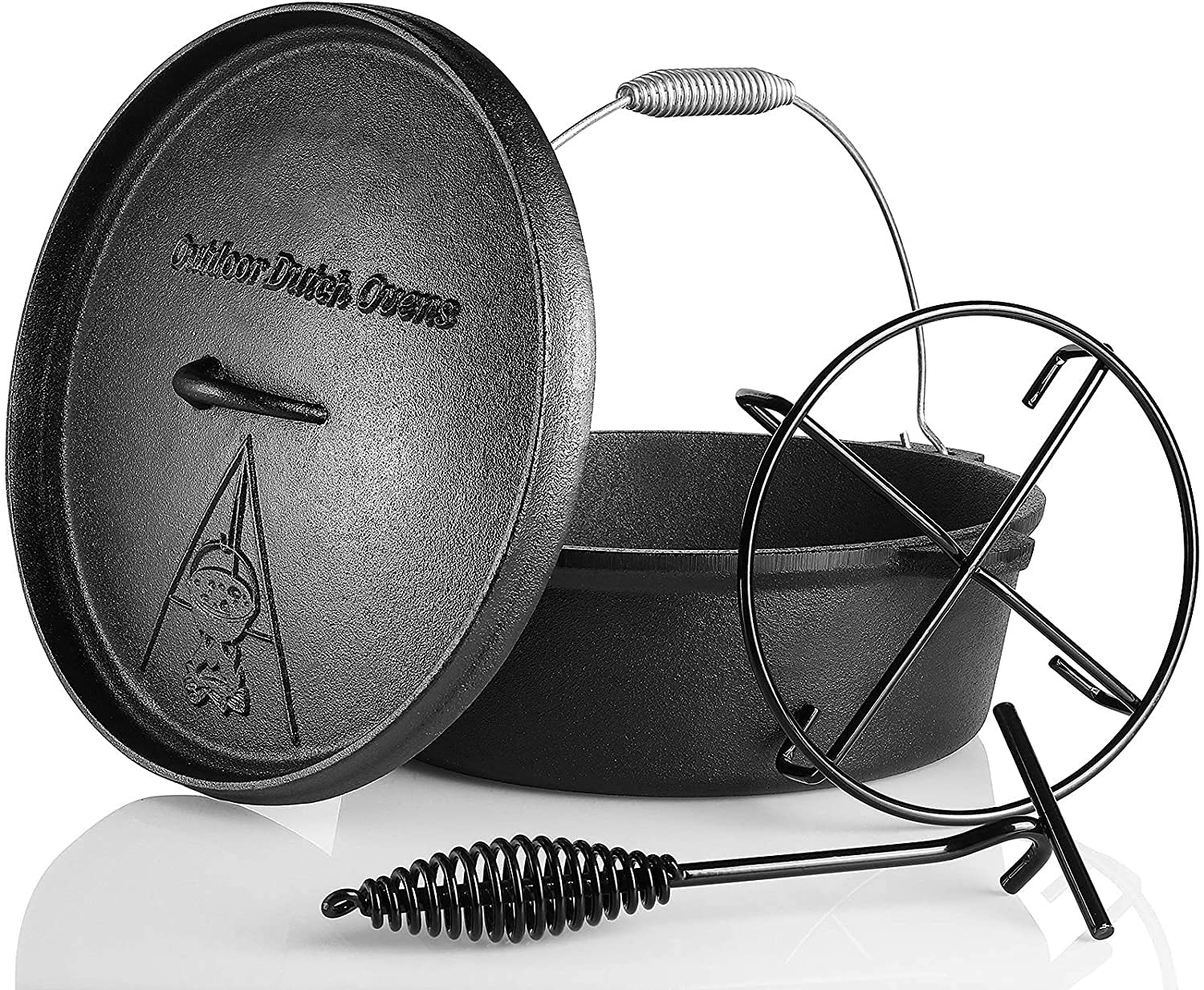 4.2 Quart Pre-Seasoned Cast Iron Dutch Oven with Lid Lifter Handle & Stand – Dual Function Lid Griddle for Camping, Home Cooking, BBQ & Outdoor Adventures