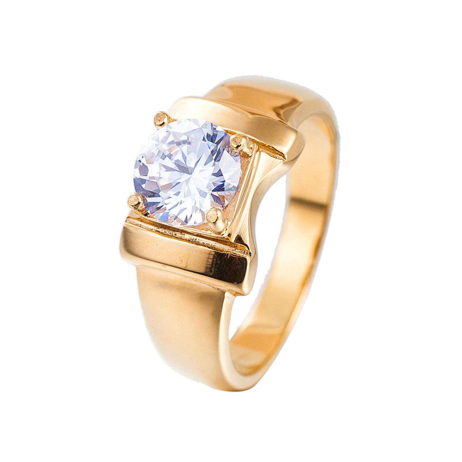 Stainless Steel Men's Punk Ring - Single Zircon Polished Wedding Band with Cubic Zirconia in Gold Tone | Durable & Stylish Seal Ring for Men | Perfect for Weddings, Engagements, and Punk Fashion