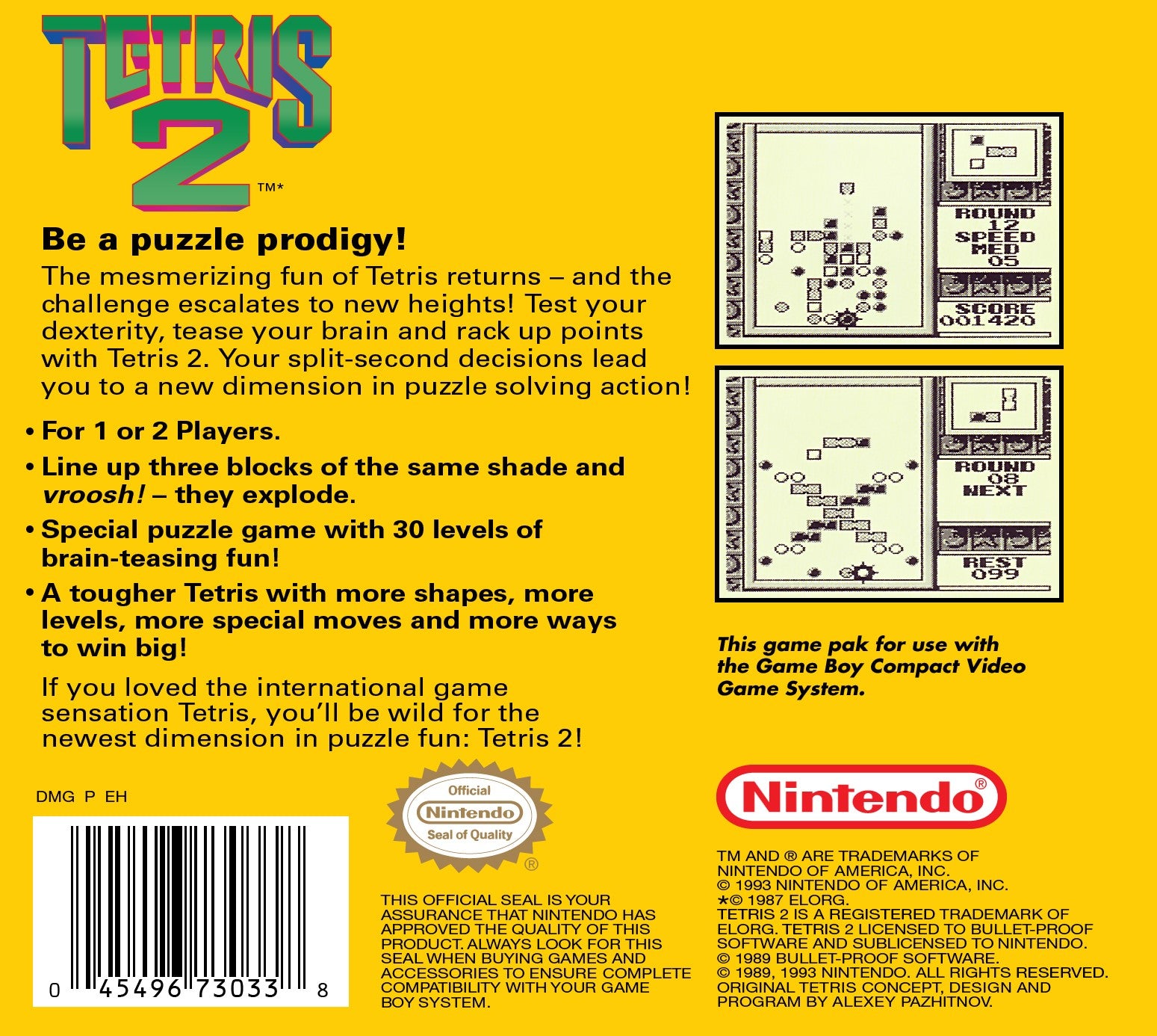 Used Tetris 2 Game Boy Video Games - Classic Retro Gaming for Nintendo Game Boy - Perfect for Collectors & Nostalgic Gamers