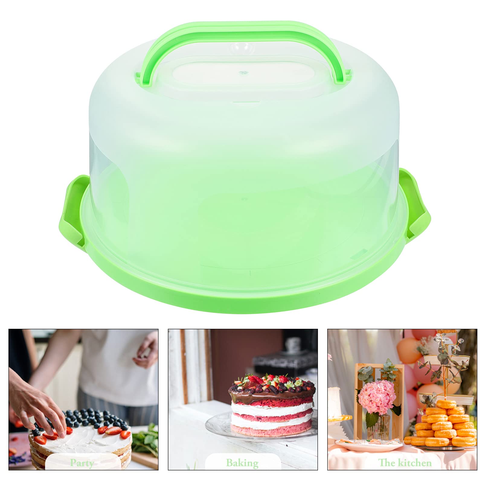DOITOOL 10-Inch Green Plastic Cake Carrier with Clear Dome Lid & Handle - Round Cake Storage Box for Pies, Desserts, Cupcakes - Perfect for Birthday Parties, Picnics, Bakery Display & Home Kitchen Storage