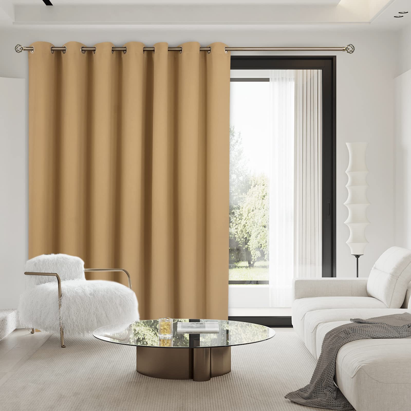 BGment 96 Inch Blackout Thermal Room Divider Curtain for Sliding Glass Door - Wide Darkening Panel for Living Room & Bedroom, Khaki (100