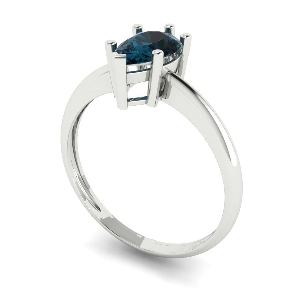 1.0 ct Natural London Blue Pear Cut Solitaire Engagement Ring - 14k White Gold Bridal Jewelry for Women | Anniversary, Proposal & Wedding Gift Idea