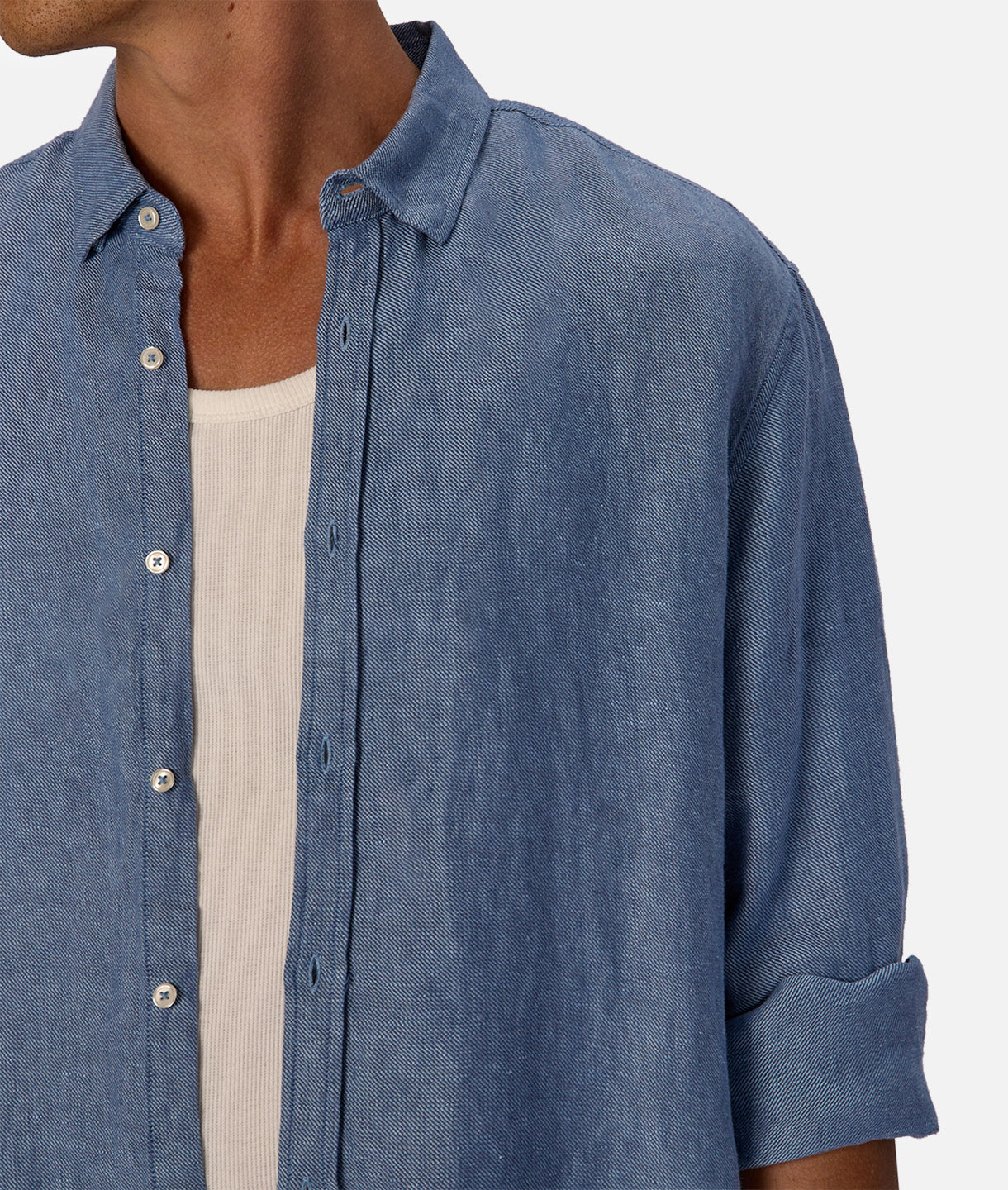 Trinidad Linen Blend Long Sleeve Shirt in Dark Chambray - Size 24 | Comfortable & Stylish Casual Wear for Men | Perfect for Office, Travel & Outdoor Activities